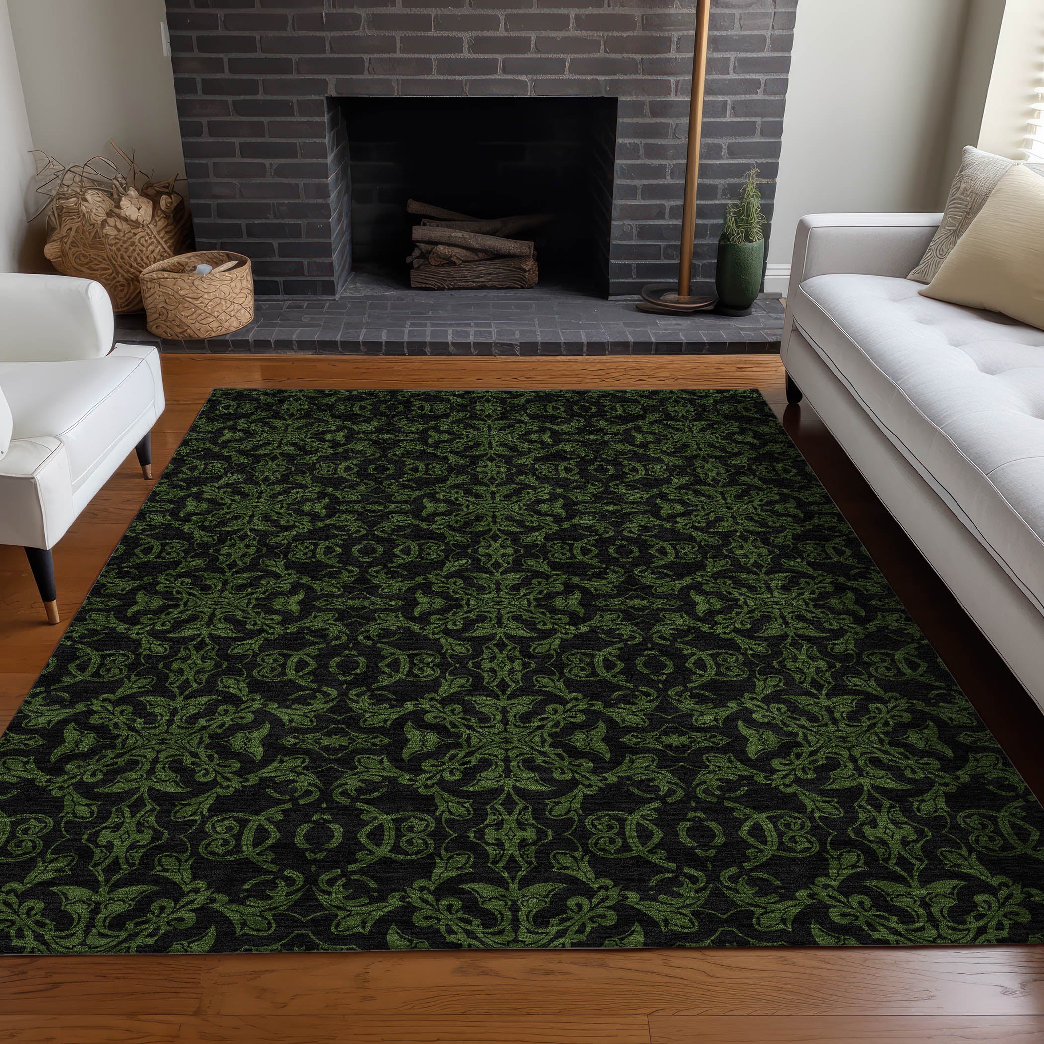 Rome Machine Washable Transitional Olive Green Rug 2'6" x 3'10" #shape_Rectangle