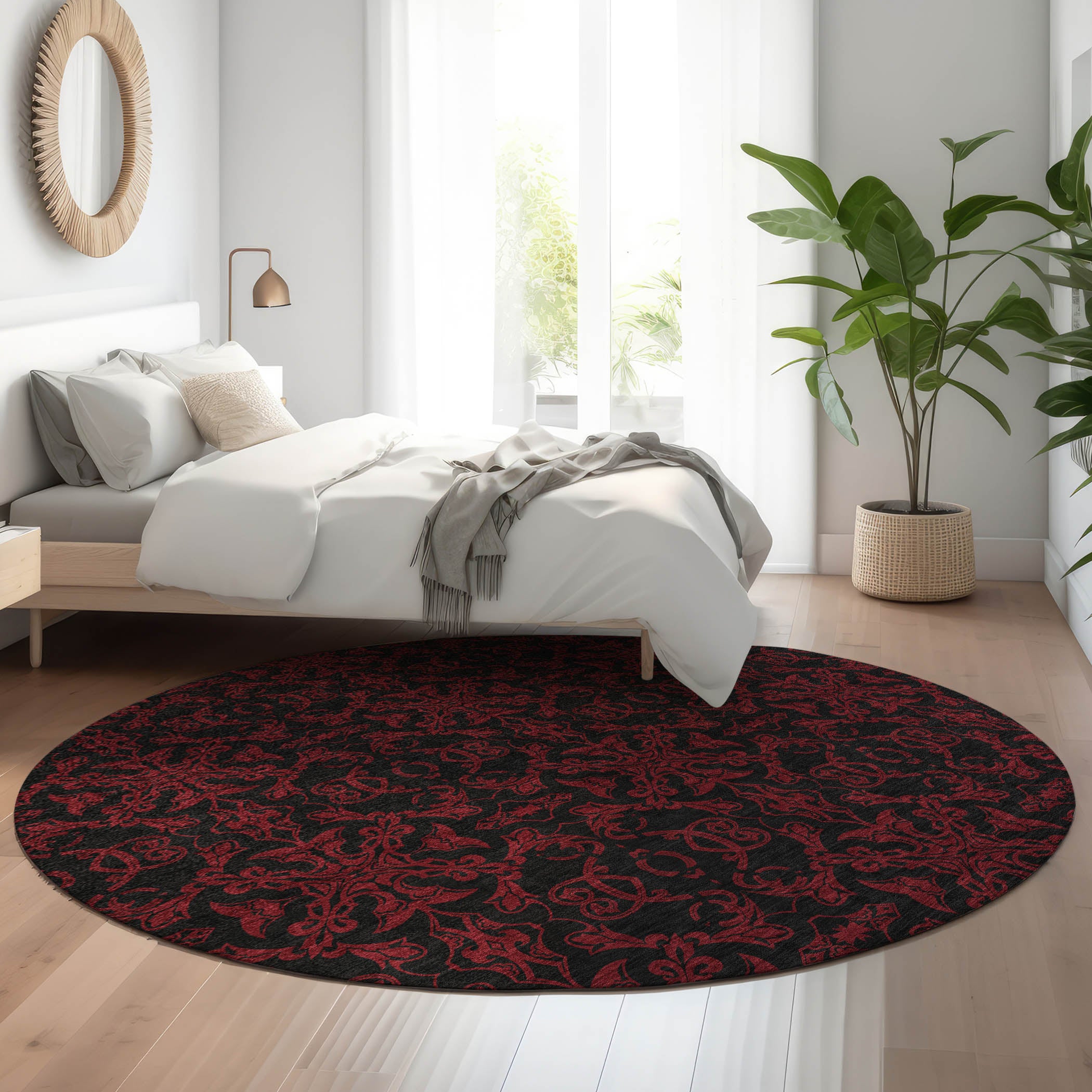 Rome Machine Washable Transitional Red Rug 8' x 8' #shape_Round