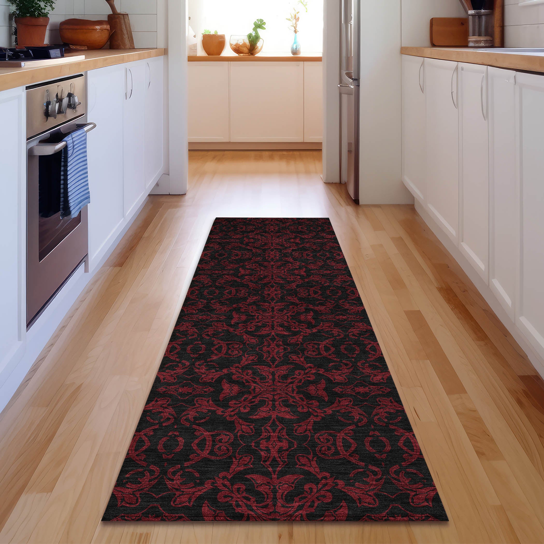 Rome Machine Washable Transitional Red Rug 2'3" x 7'6" #shape_Runner