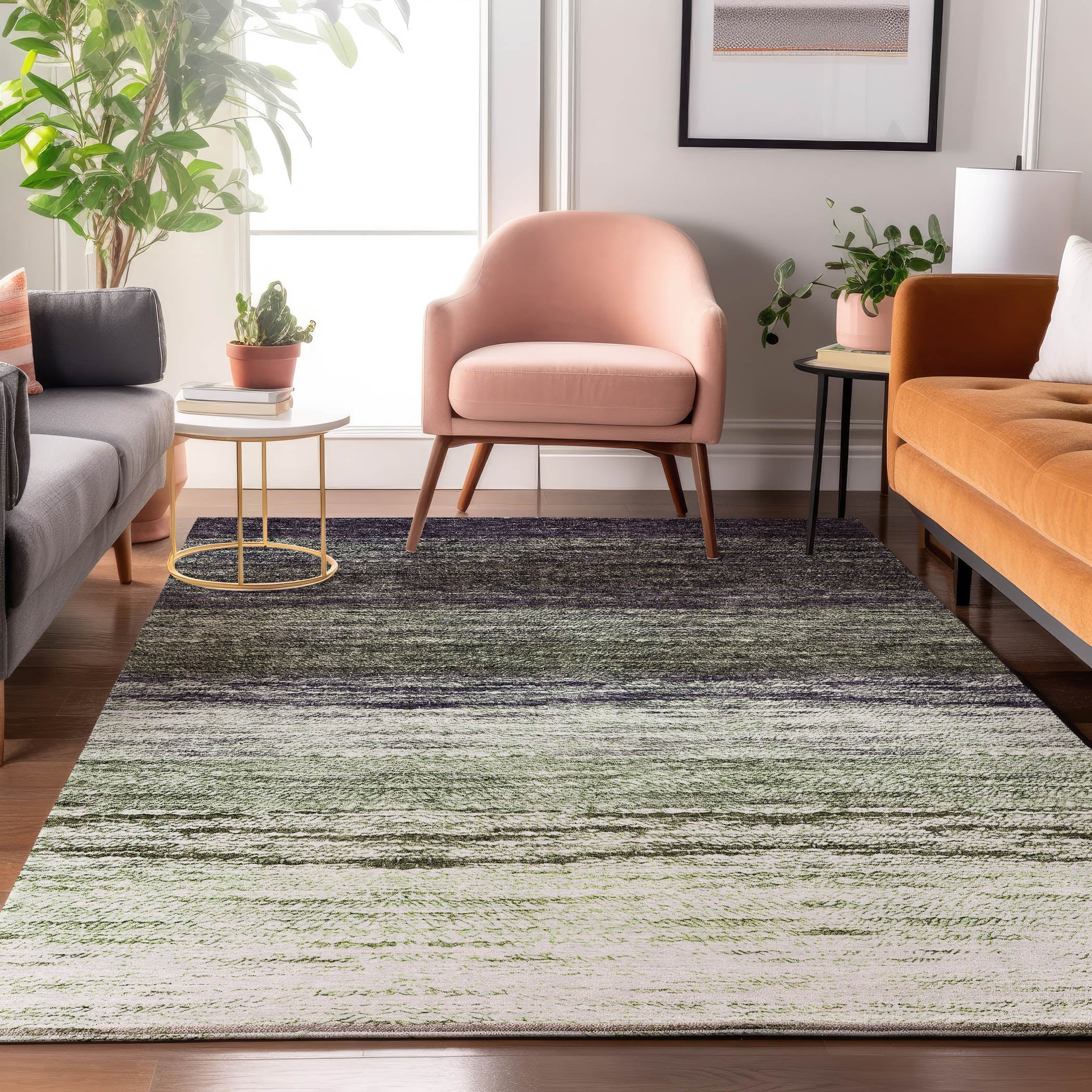 Colombo Machine Washable Transitional Green Rug 2'6" x 3'10" #shape_Rectangle