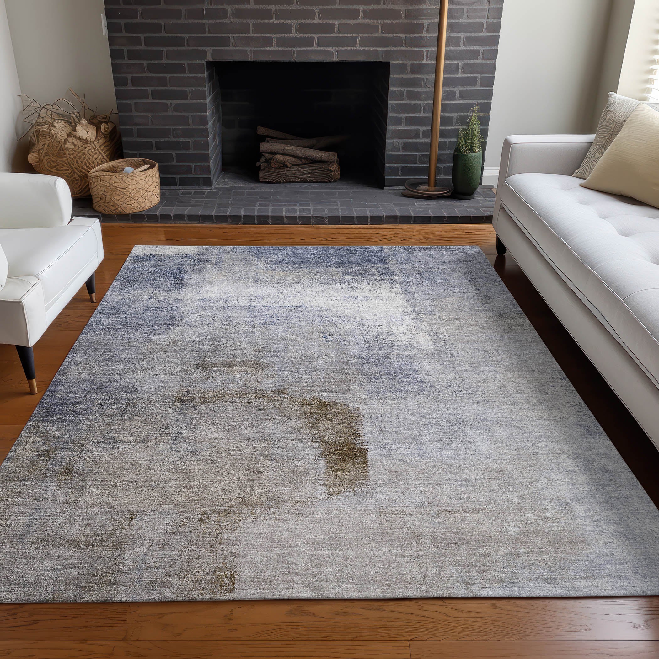 Mdina Machine Washable Transitional Blue Rug 2'6" x 3'10" #shape_Rectangle