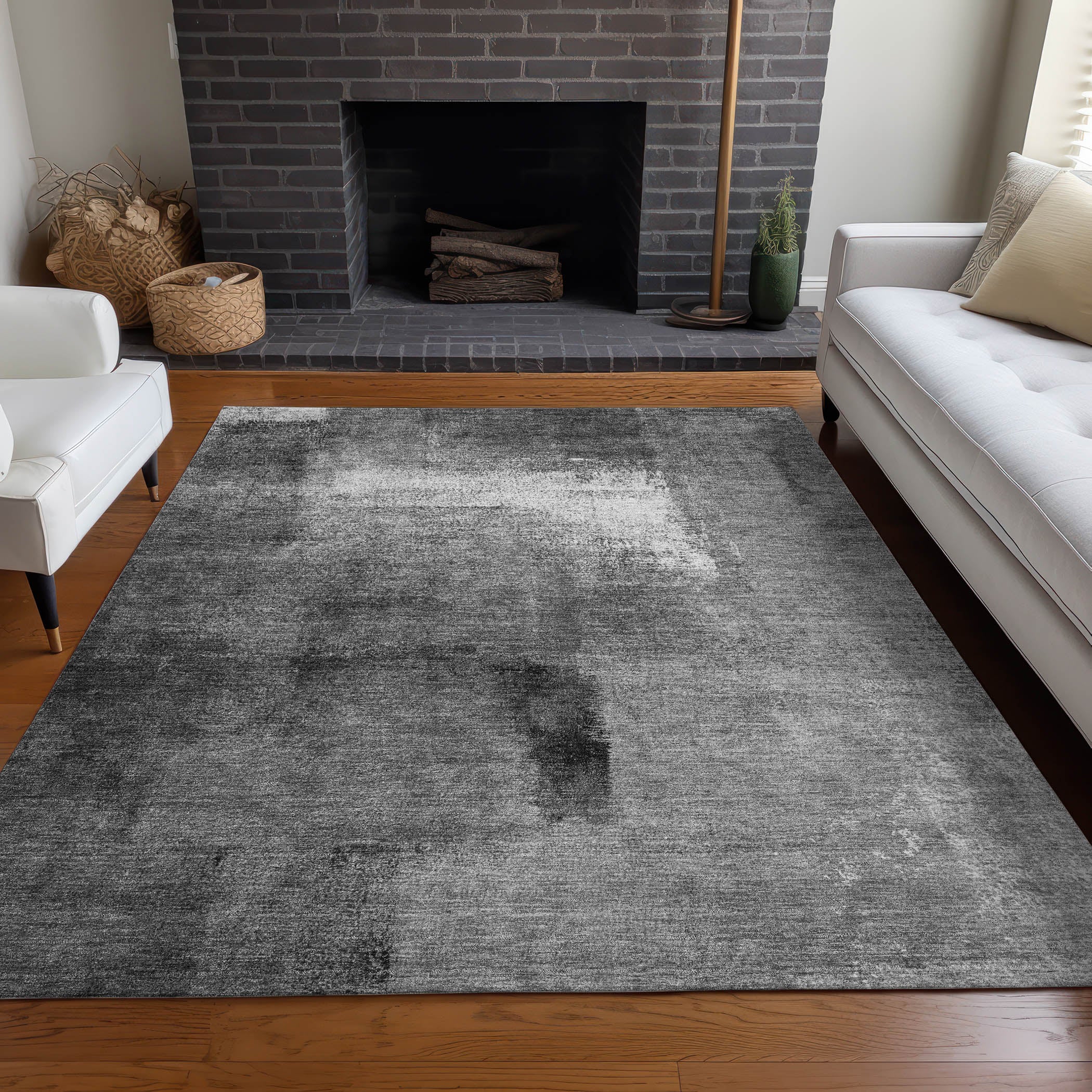 Mdina Machine Washable Transitional Gray Rug 2'6" x 3'10" #shape_Rectangle