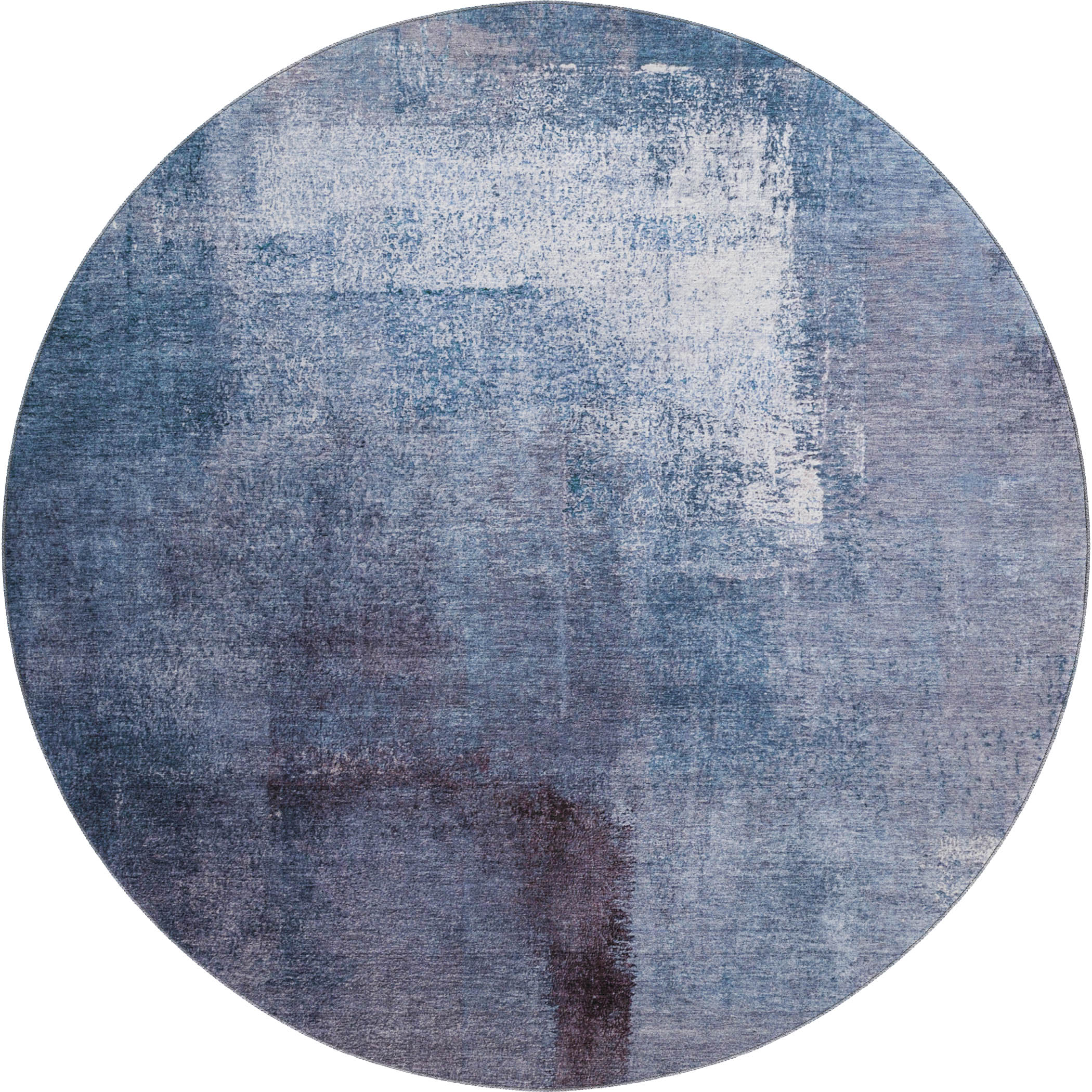 Mdina Machine Washable Transitional Navy Blue Rug 8' x 8' #shape_Round