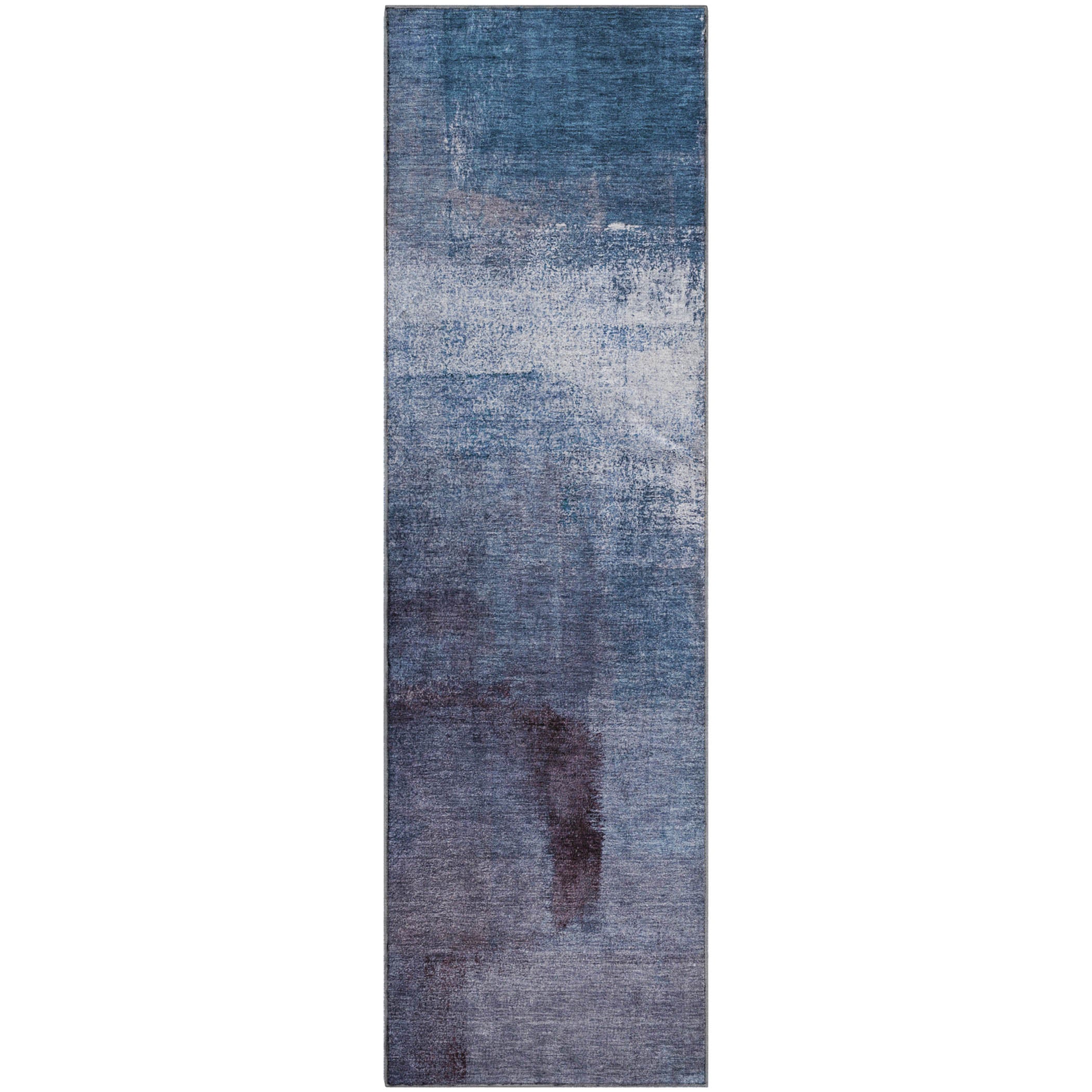 Mdina Machine Washable Transitional Navy Blue Rug 2'3" x 7'6" #shape_Runner