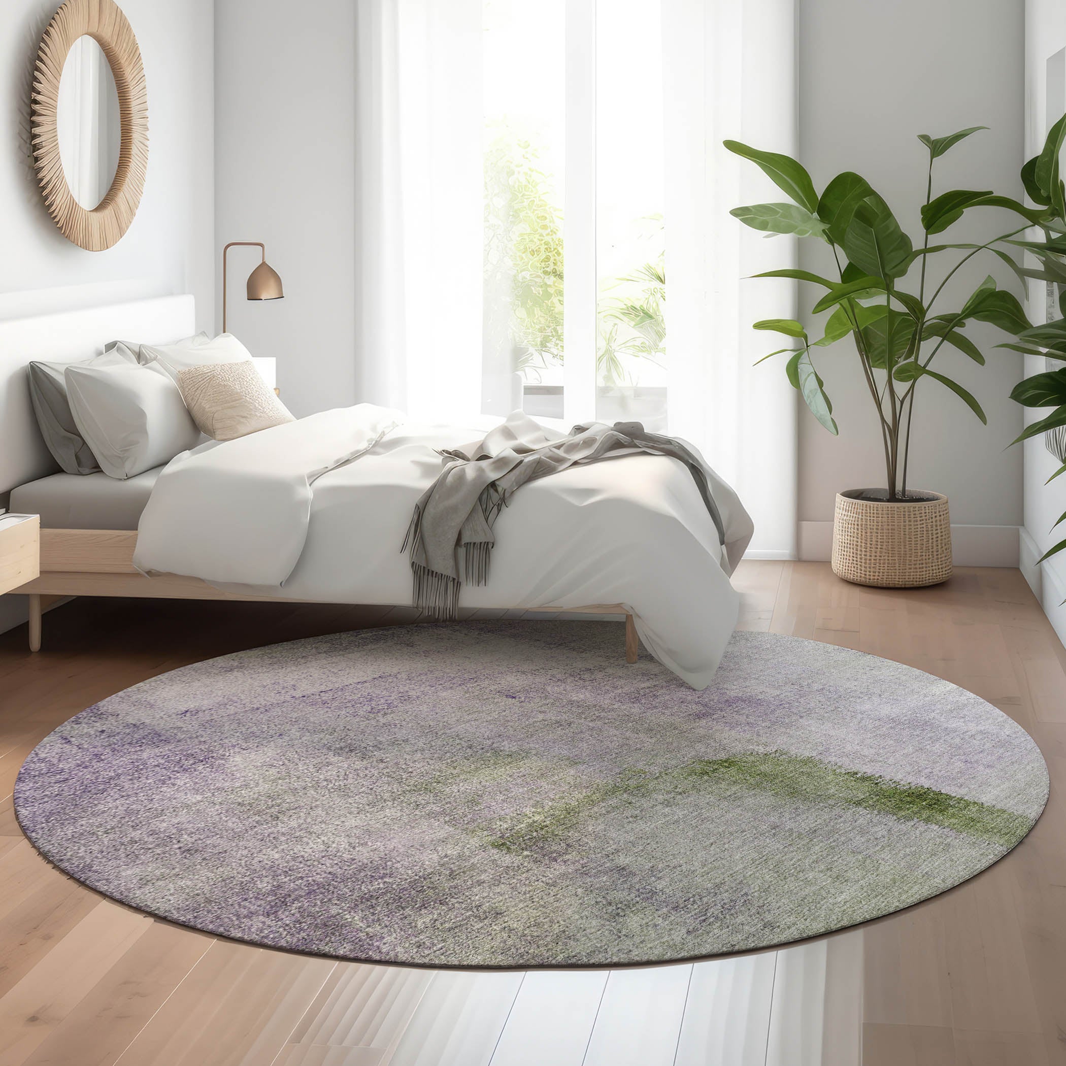 Mdina Machine Washable Transitional Purple Rug 8' x 8' #shape_Round
