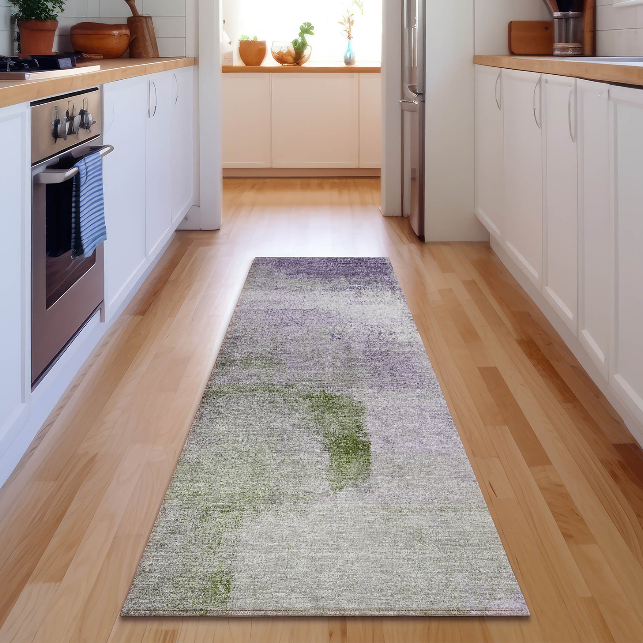 Mdina Machine Washable Transitional Purple Rug 2'3" x 7'6" #shape_Runner