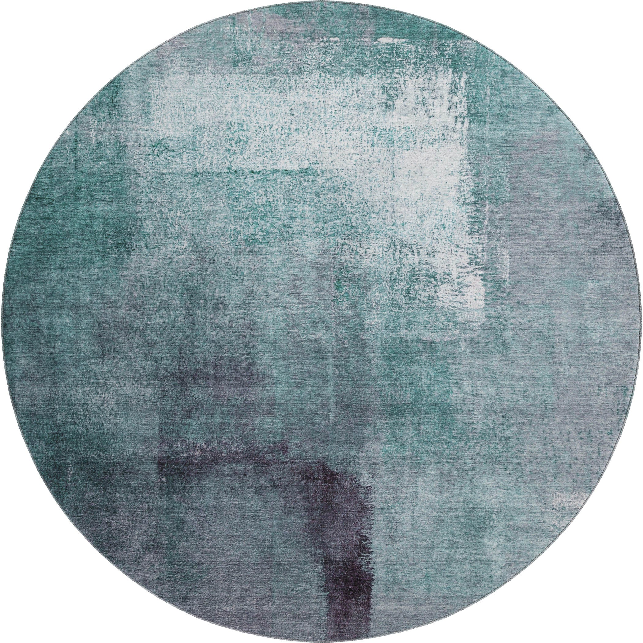 Mdina Machine Washable Transitional Teal Rug 8' x 8' #shape_Round