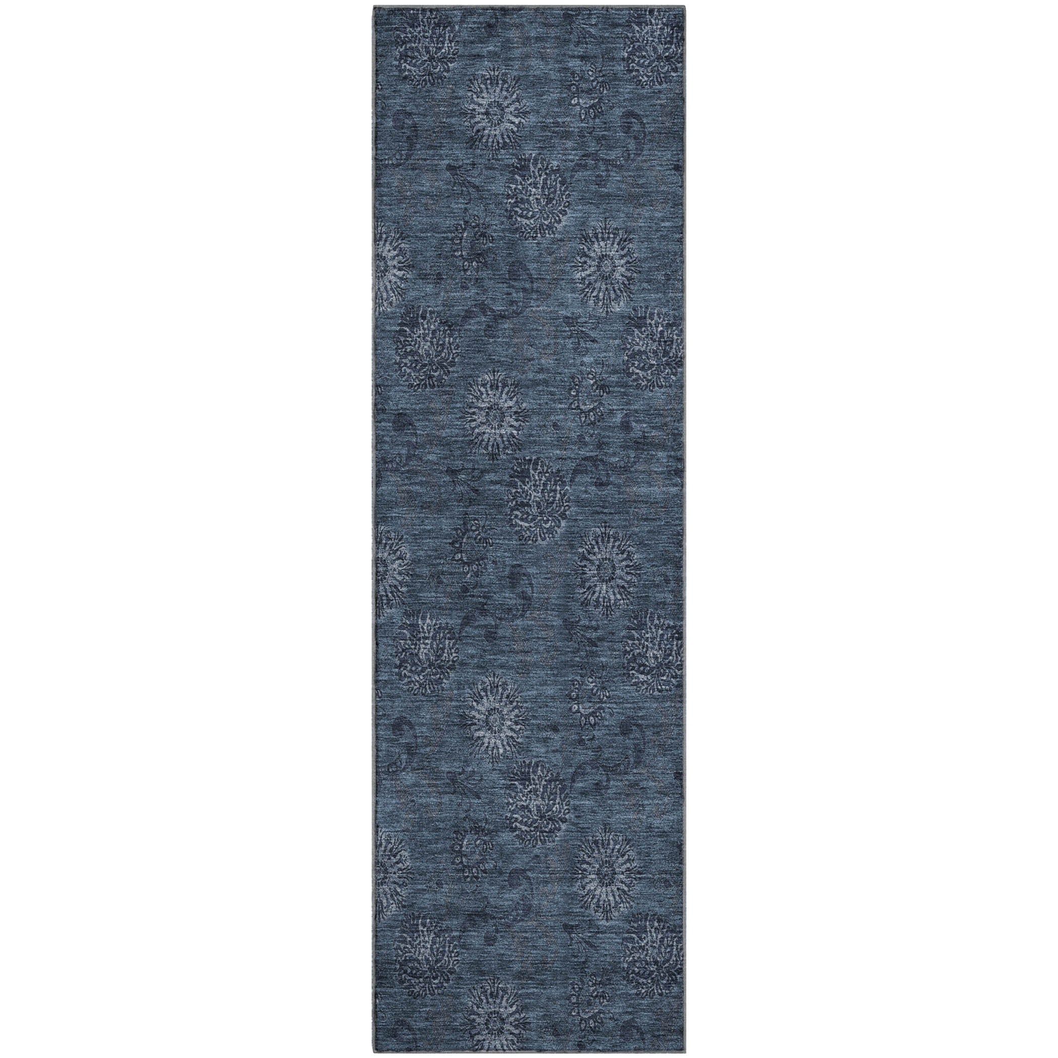Bangkok Machine Washable Transitional Blue Rug 2'3" x 7'6" #shape_Runner