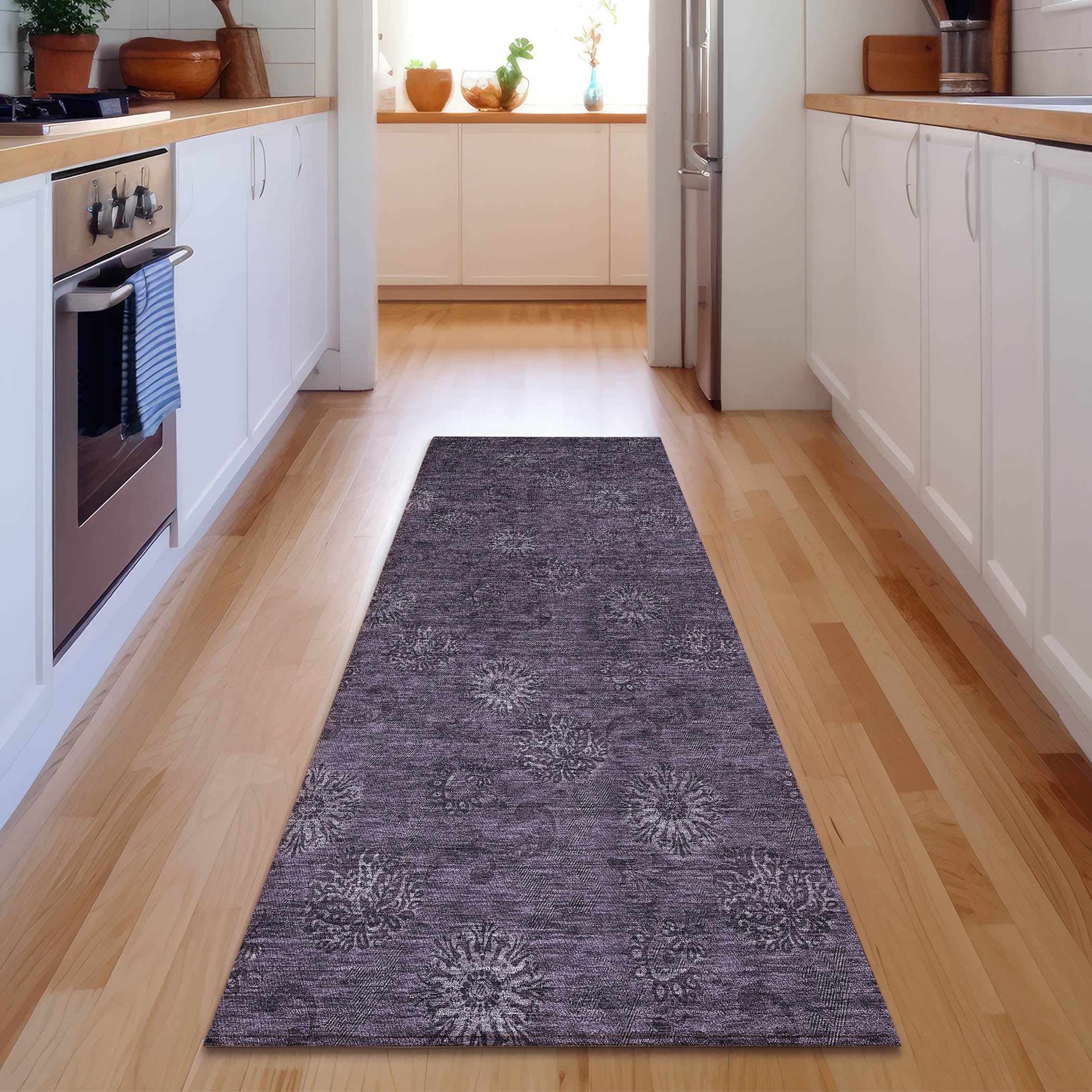 Bangkok Machine Washable Transitional Eggplant Purple Rug 2'3" x 7'6" #shape_Runner