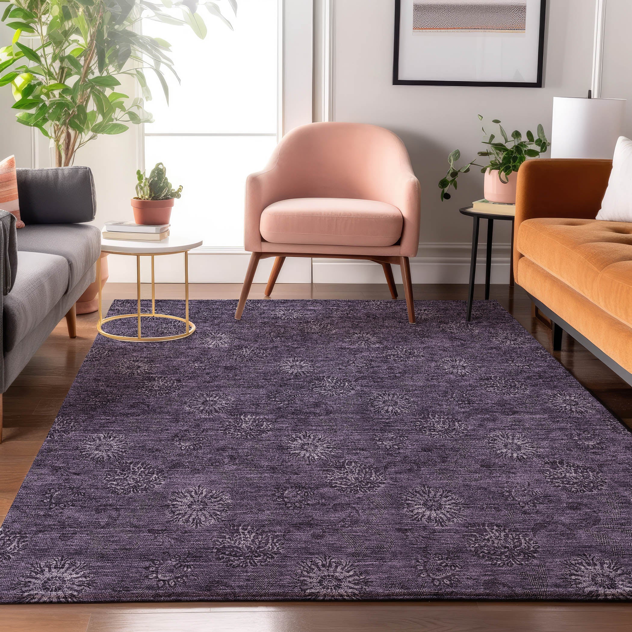 Bangkok Machine Washable Transitional Eggplant Purple Rug 2'6" x 3'10" #shape_Rectangle