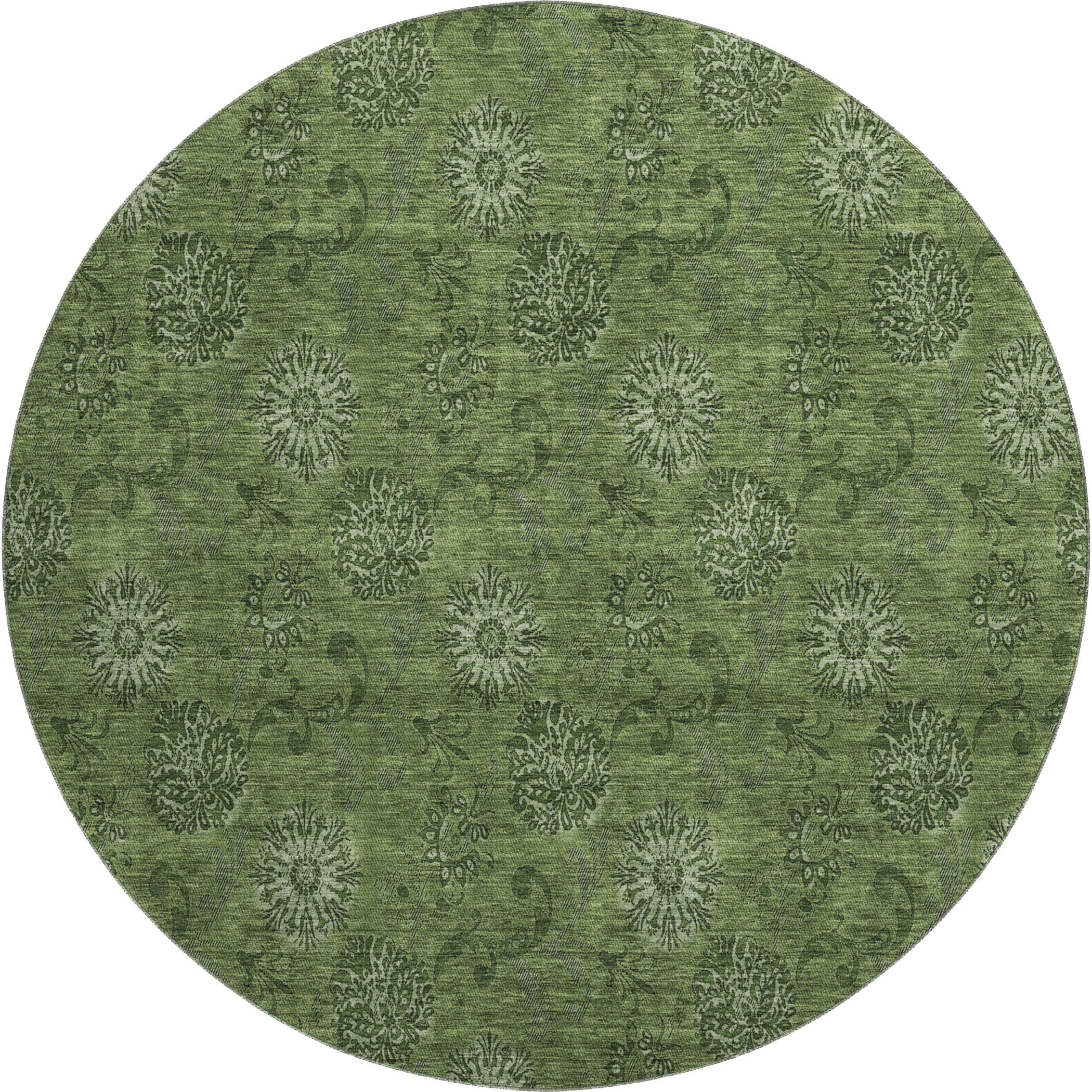 Bangkok Machine Washable Transitional Olive Green Rug 8' x 8' #shape_Round
