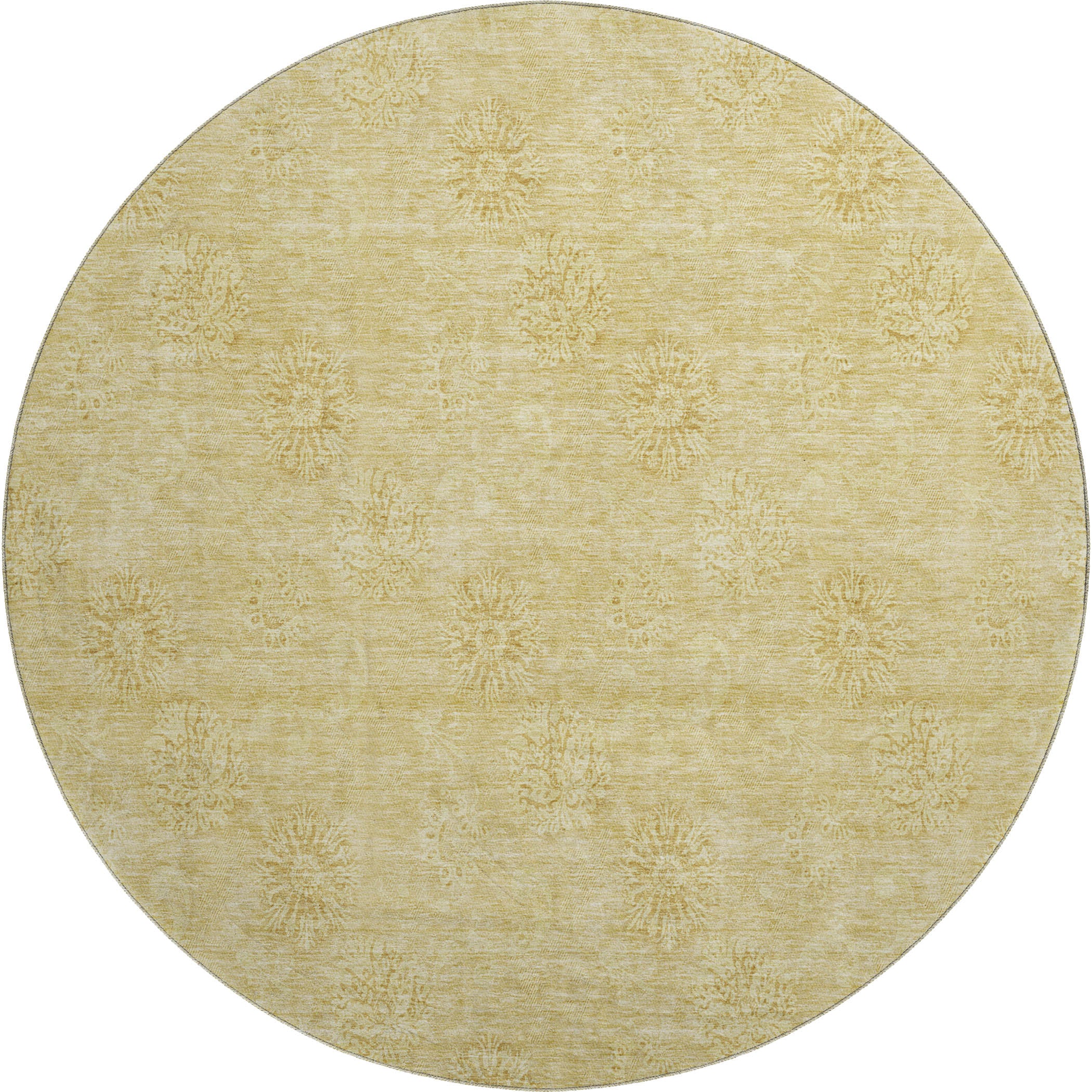 Kyoto Machine Washable Transitional Gold Rug 8' x 8' #shape_Round