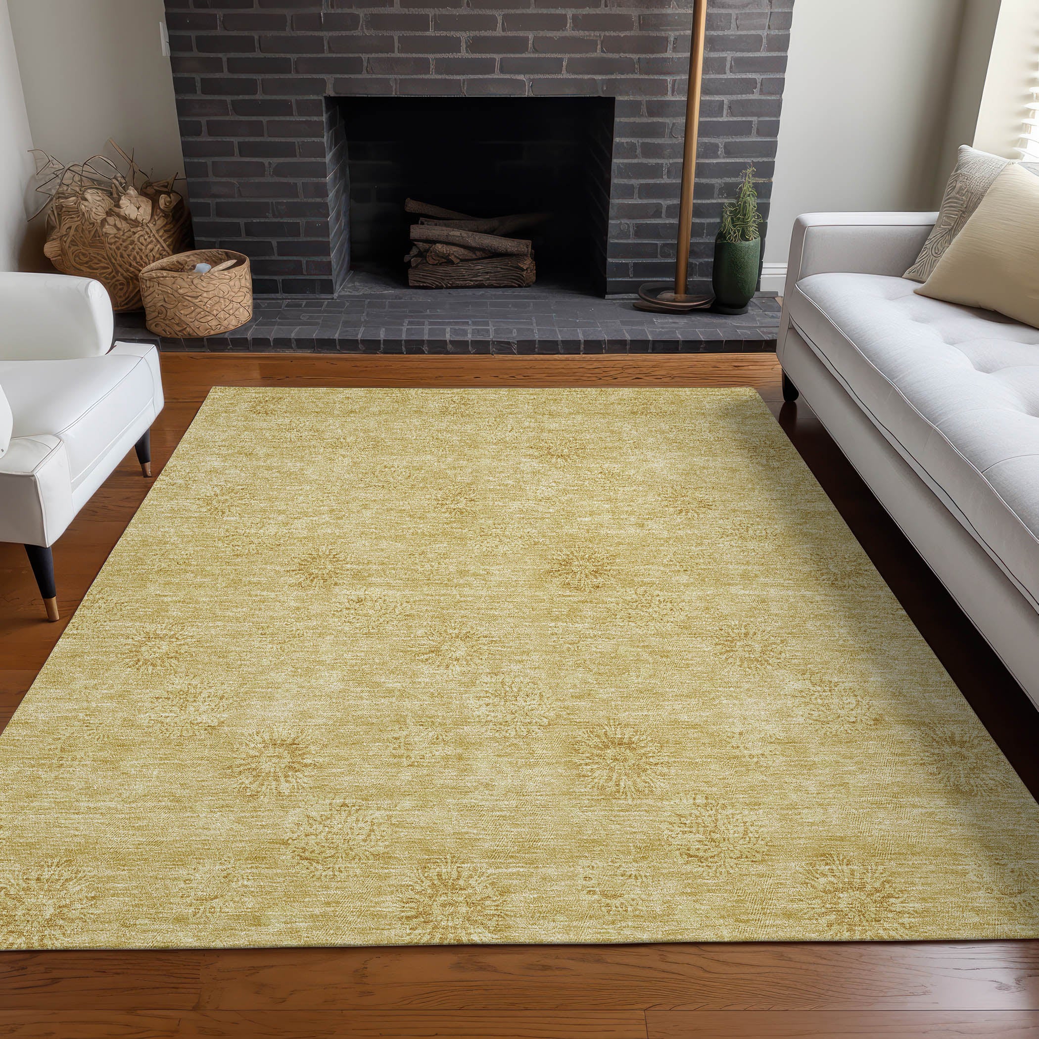 Kyoto Machine Washable Transitional Gold Rug 2'6" x 3'10" #shape_Rectangle