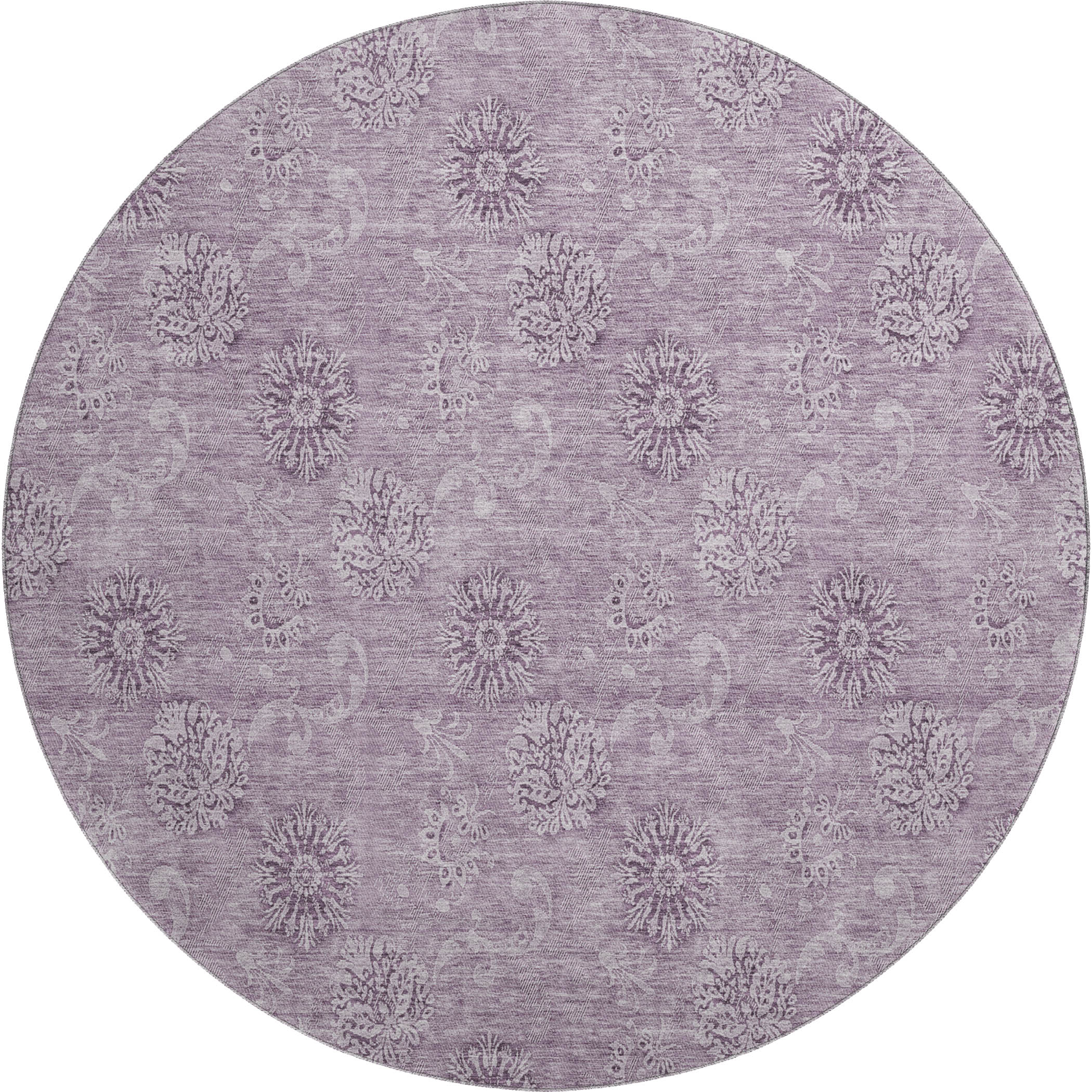 Kyoto Machine Washable Transitional Plum Purple Rug 8' x 8' #shape_Round