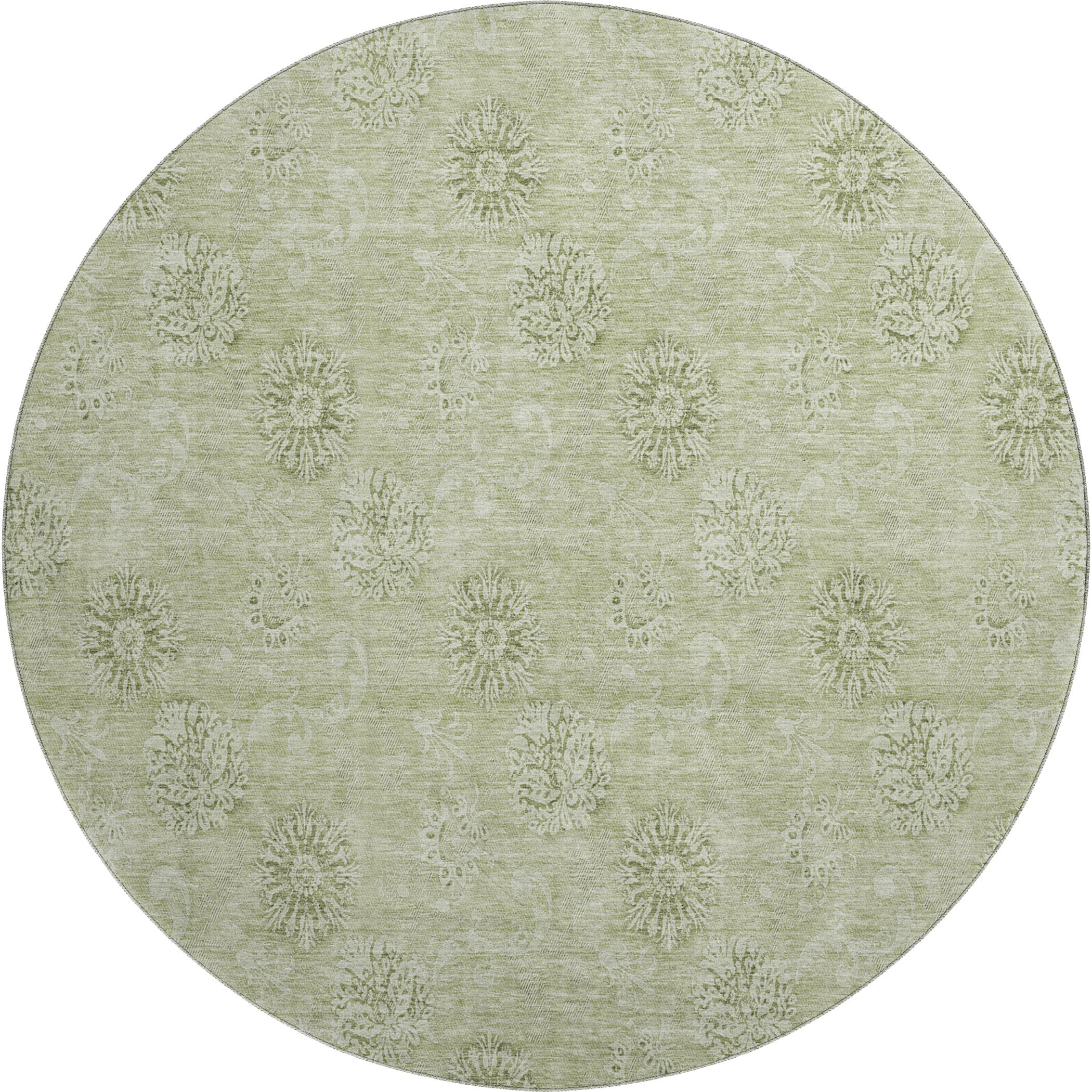 Kyoto Machine Washable Transitional Sage Green Rug 8' x 8' #shape_Round