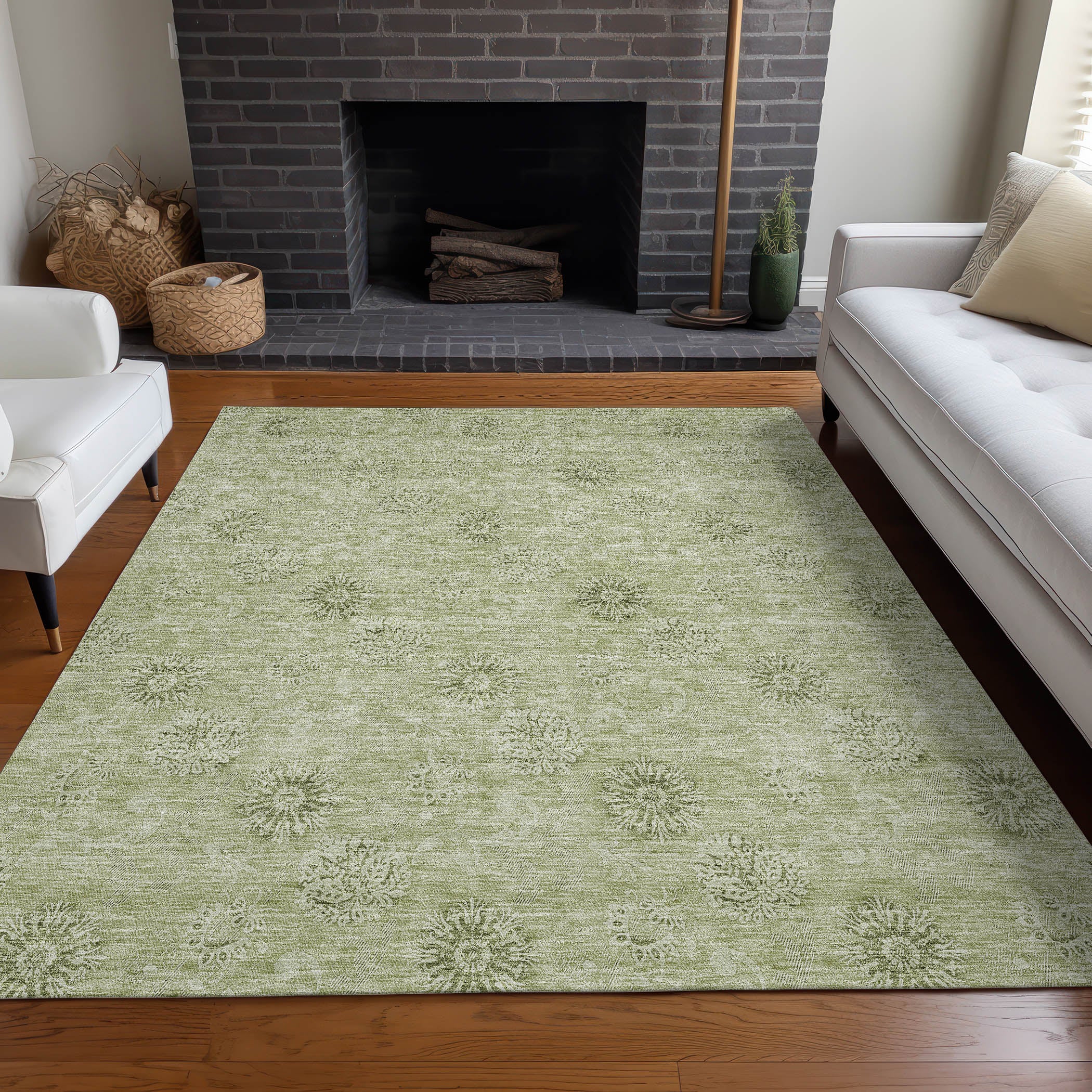 Kyoto Machine Washable Transitional Sage Green Rug 2'6" x 3'10" #shape_Rectangle