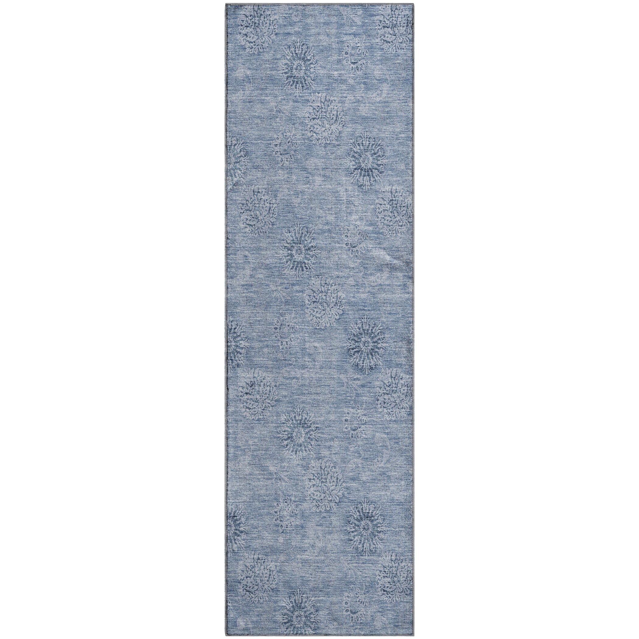 Kyoto Machine Washable Transitional Sky Blue Rug 2'3" x 7'6" #shape_Runner