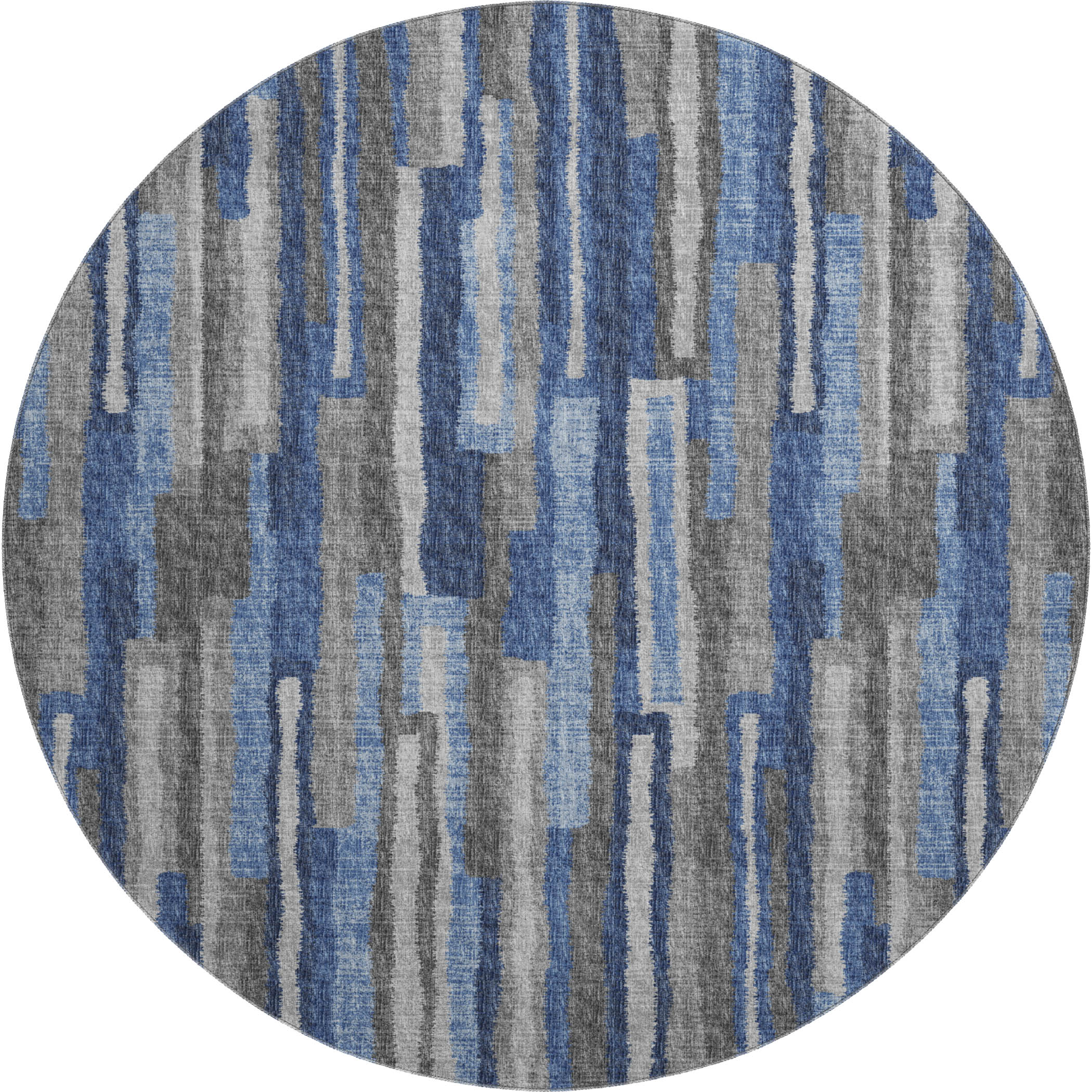 Rome Machine Washable Transitional Blue Rug 8' x 8' #shape_Round