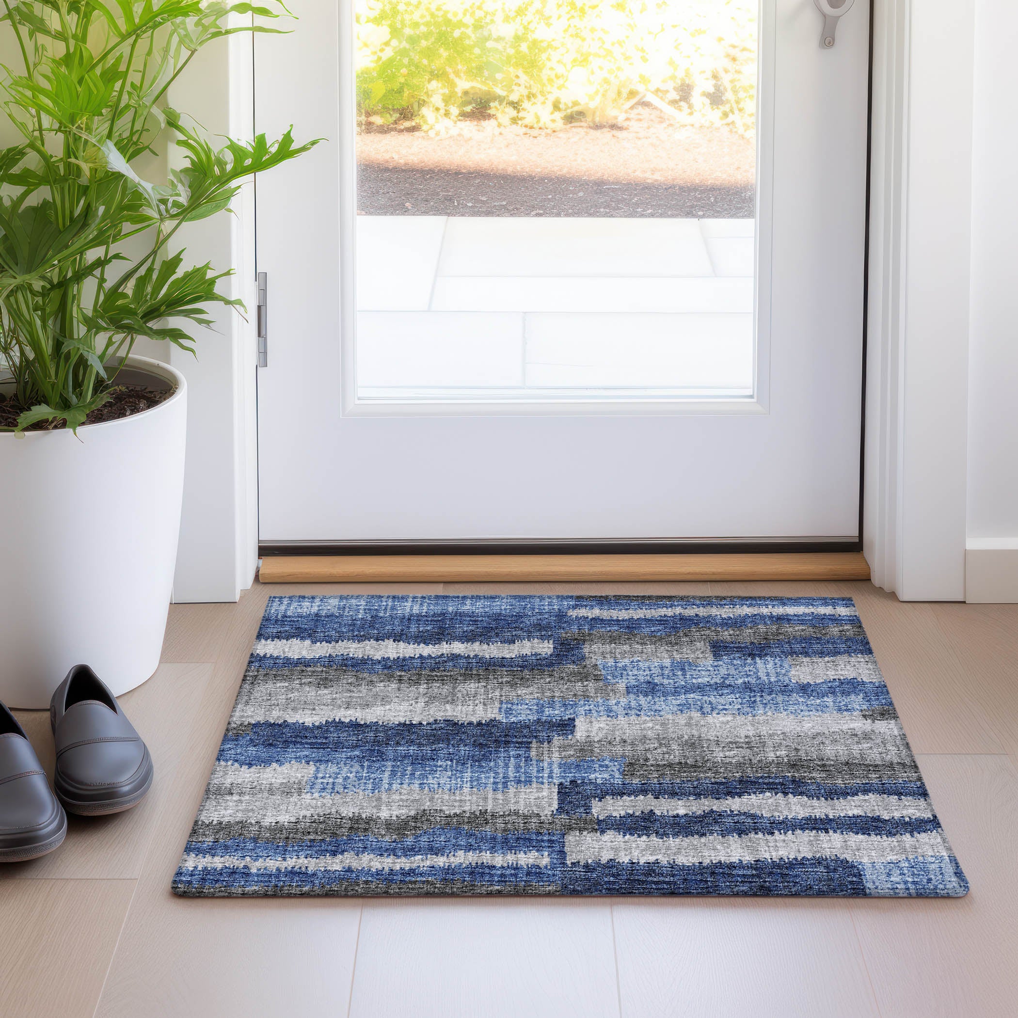 Rome Machine Washable Transitional Blue Rug 1'8" x 2'6" #shape_Rectangle