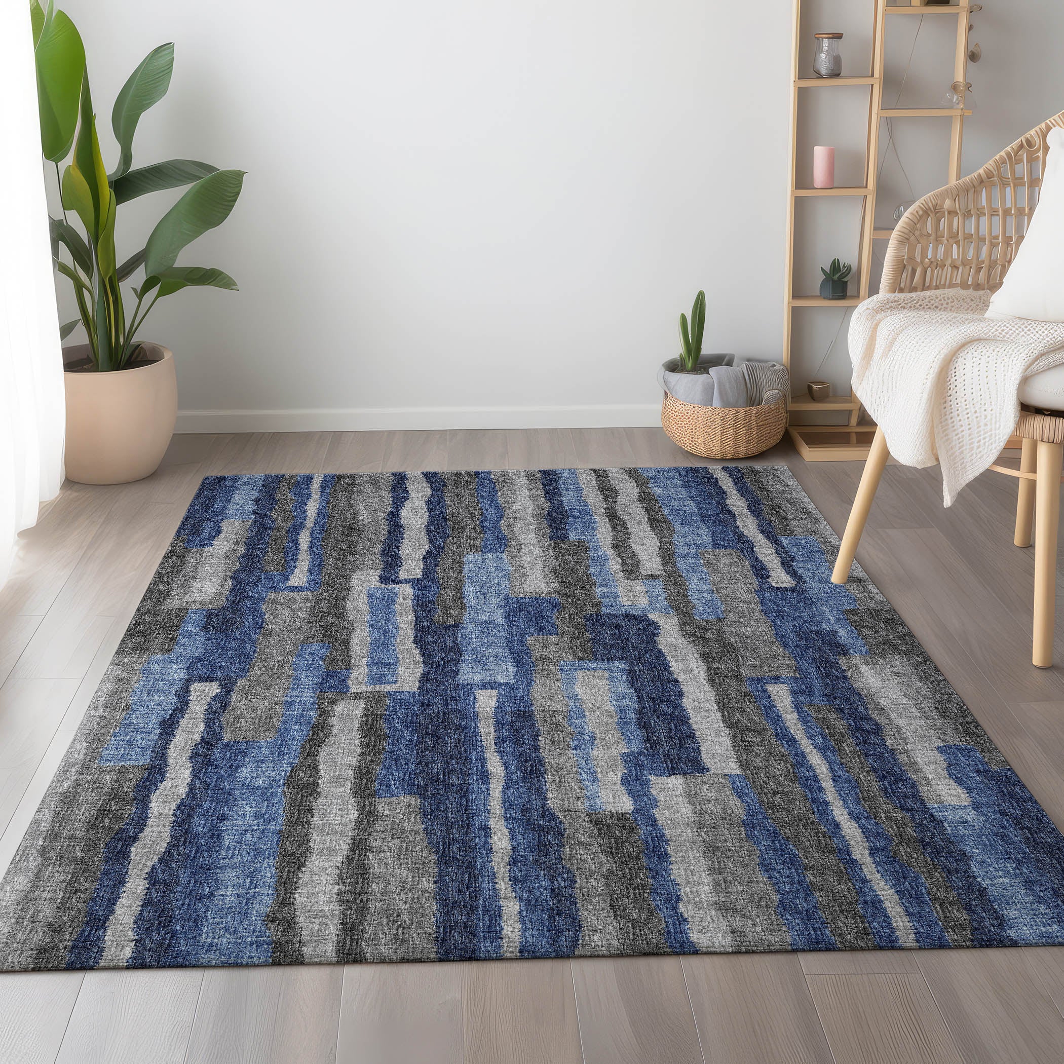 Rome Machine Washable Transitional Blue Rug 2'6" x 3'10" #shape_Rectangle