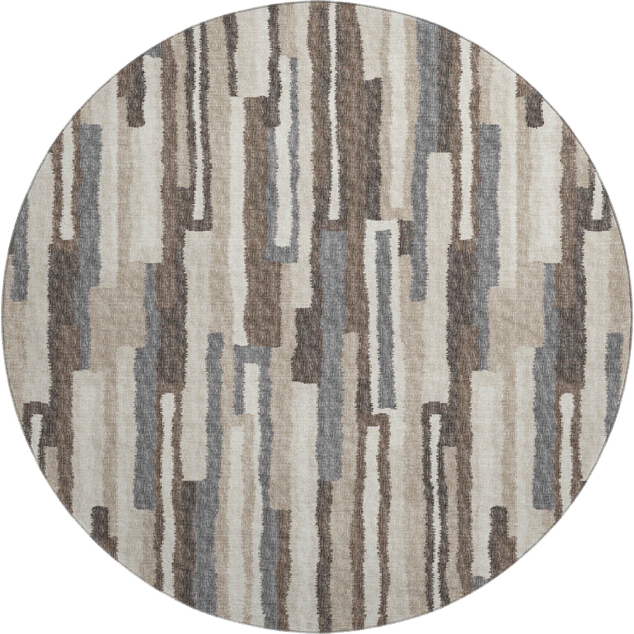 Rome Machine Washable Transitional Earth Brown Rug 8' x 8' #shape_Round