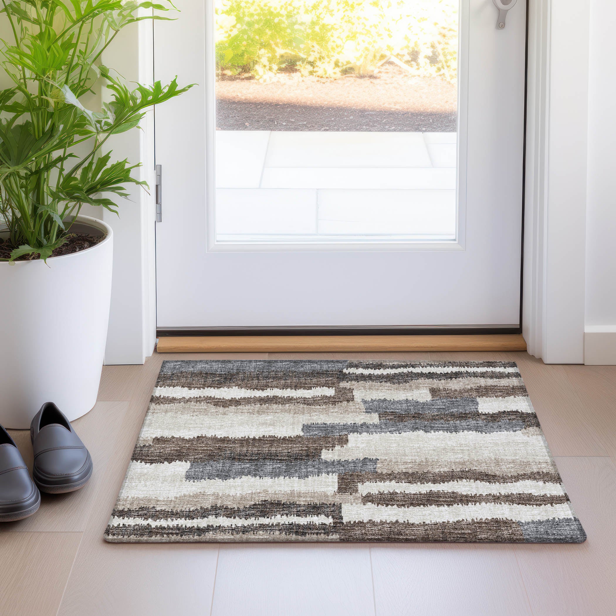 Rome Machine Washable Transitional Earth Brown Rug 1'8" x 2'6" #shape_Rectangle