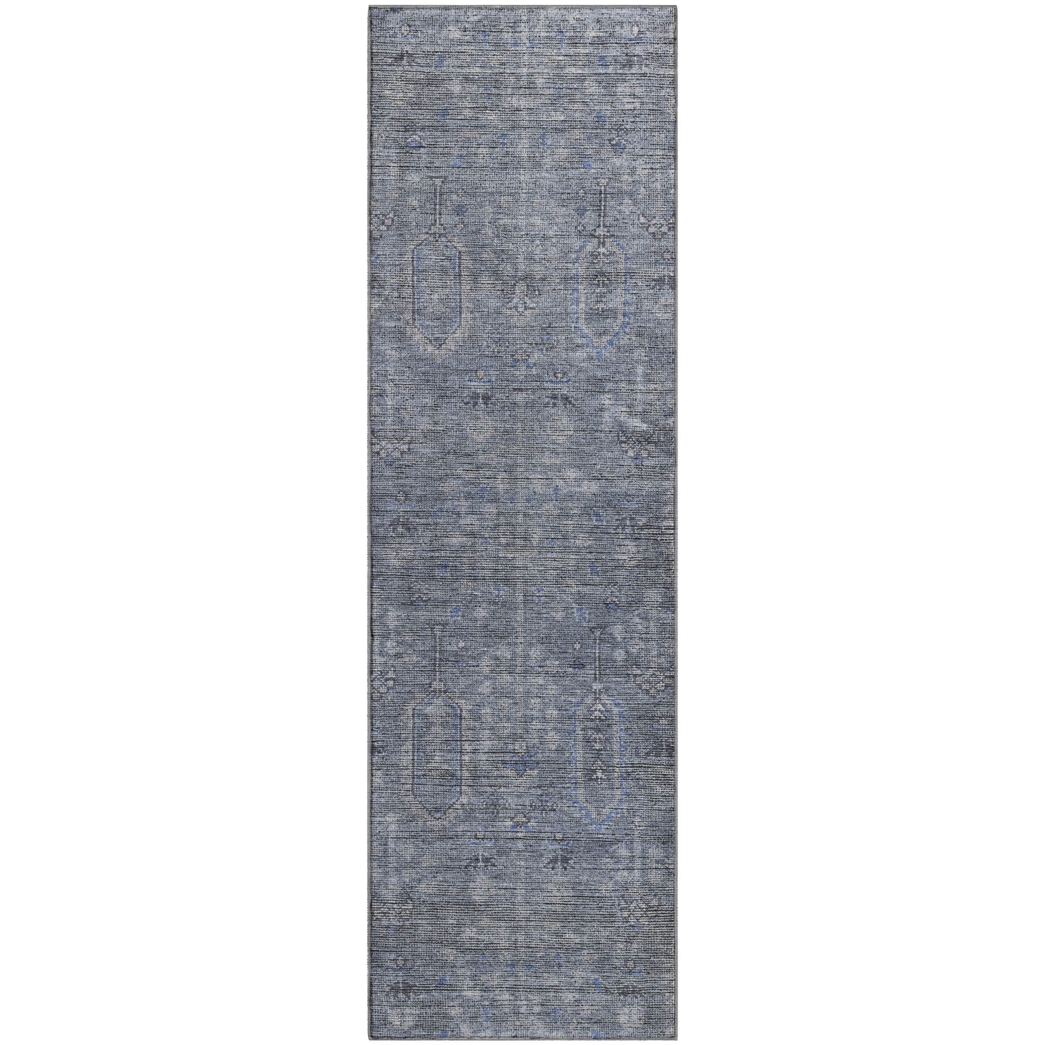 Lima Machine Washable Transitional Blue Rug 2'3" x 7'6" #shape_Runner