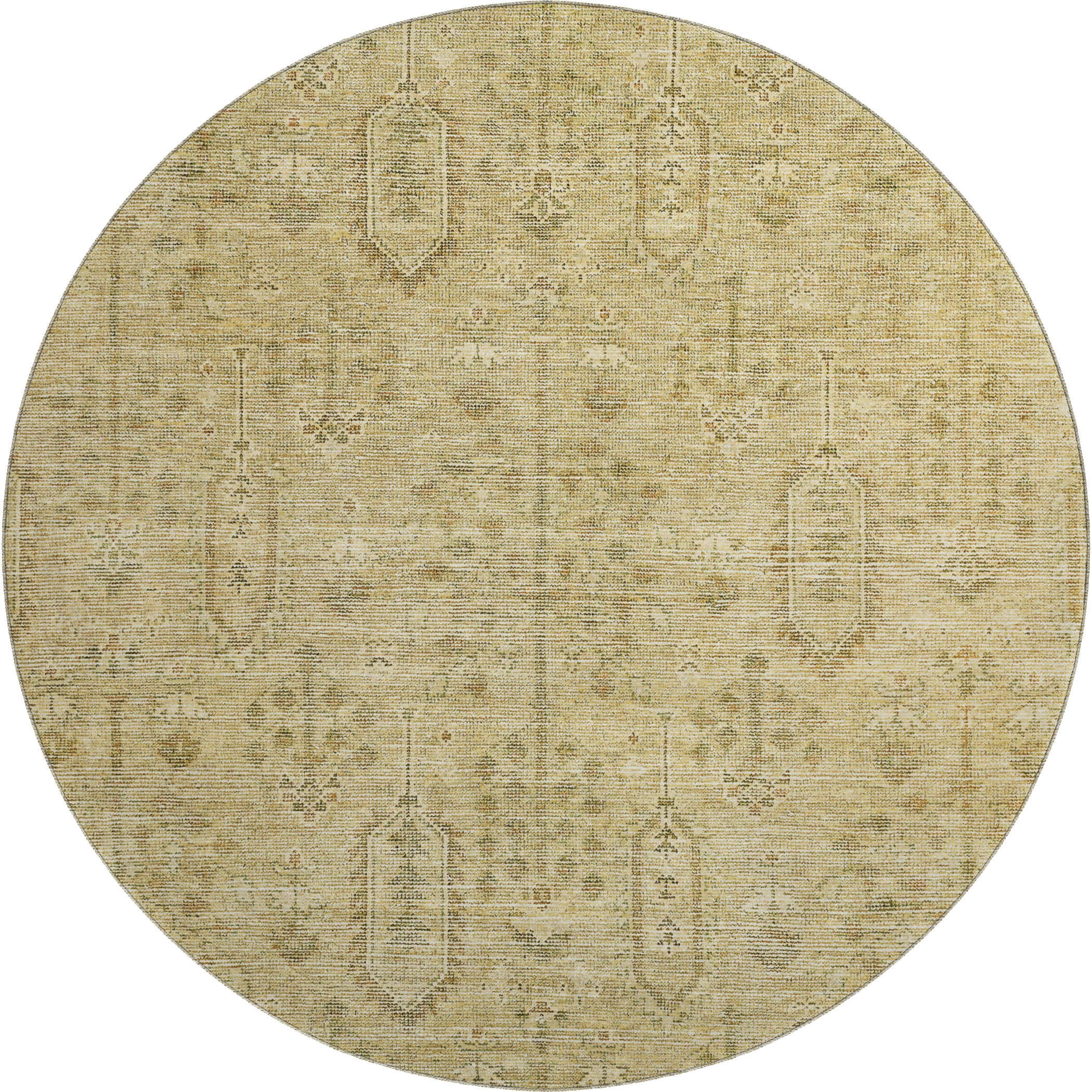 Lima Machine Washable Transitional Gold Rug 8' x 8' #shape_Round