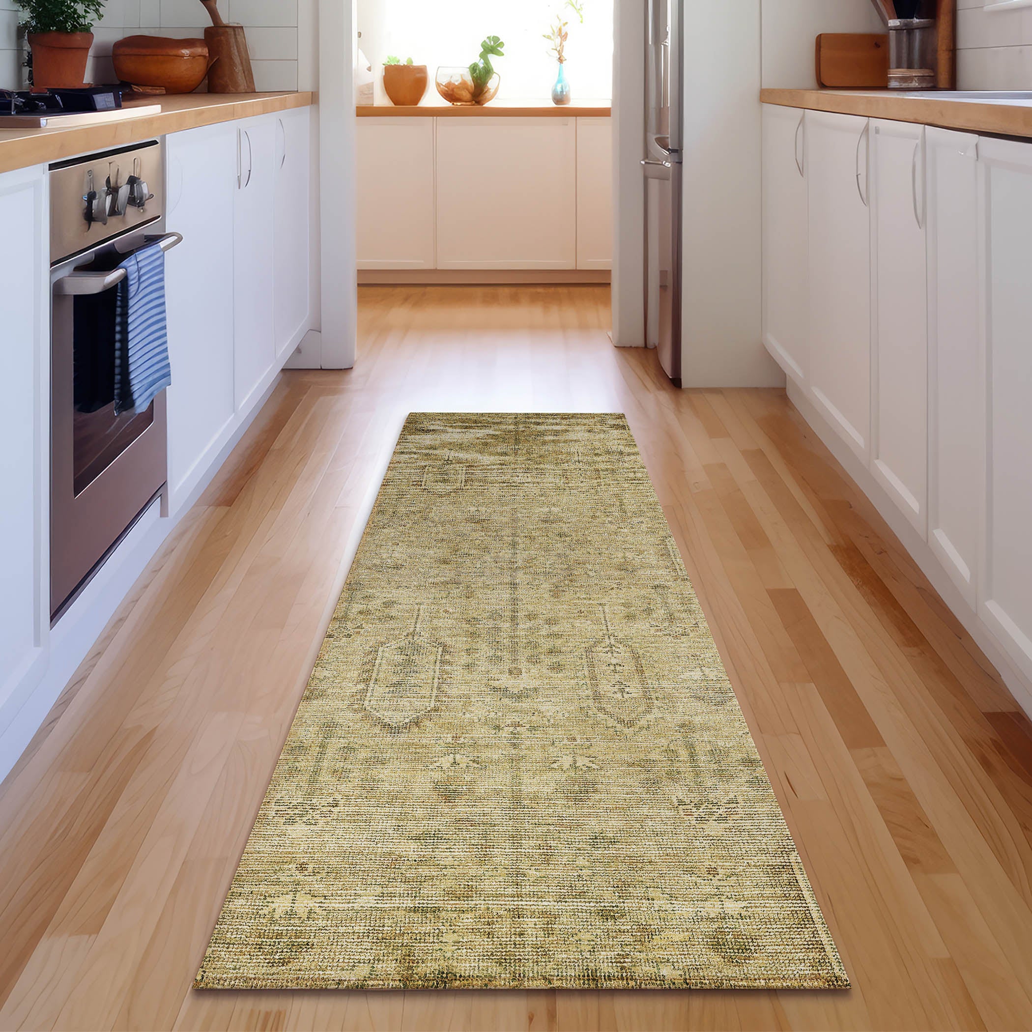 Lima Machine Washable Transitional Gold Rug 2'3" x 7'6" #shape_Runner
