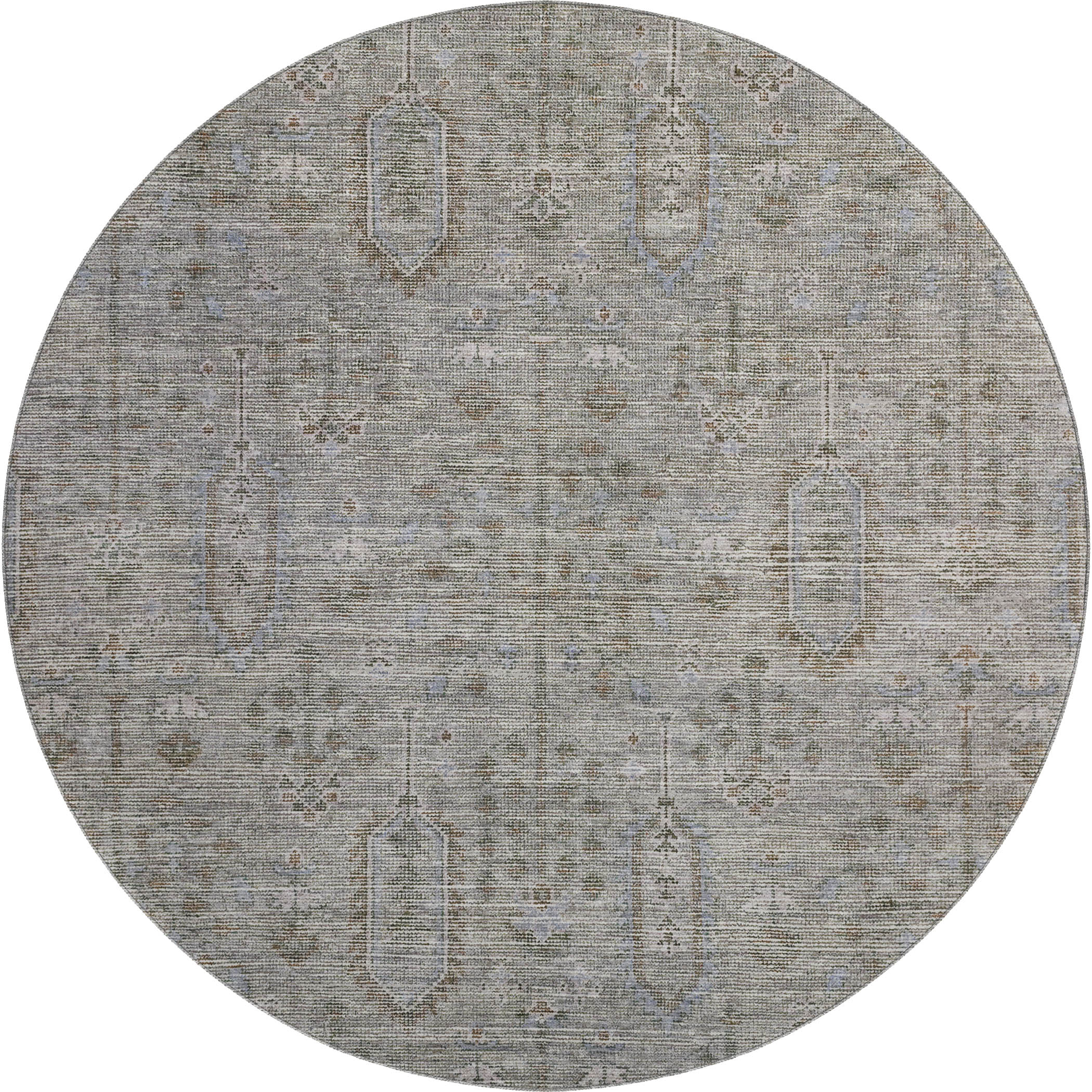 Lima Machine Washable Transitional Granite Gray Rug 8' x 8' #shape_Round