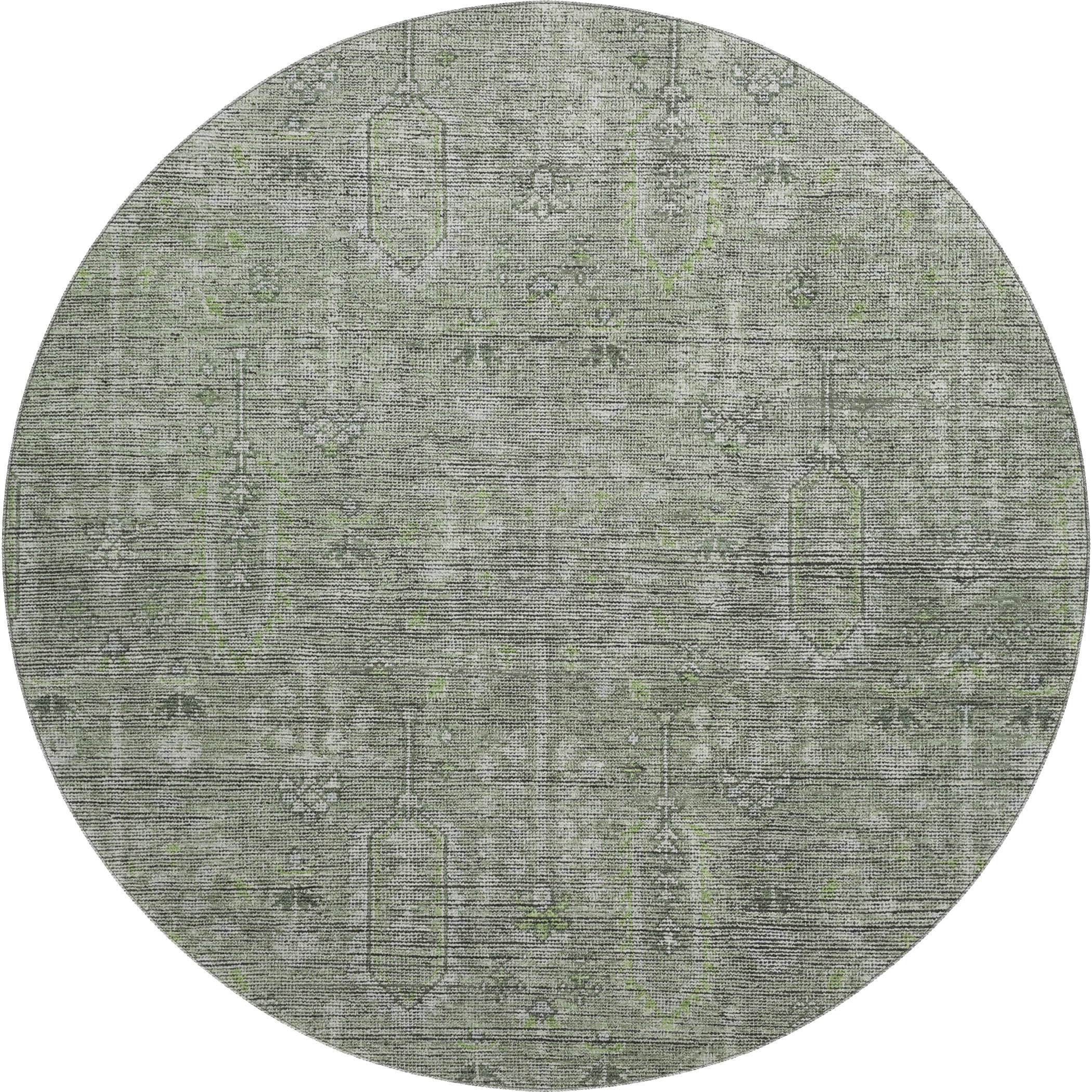 Lima Machine Washable Transitional Green Rug 8' x 8' #shape_Round