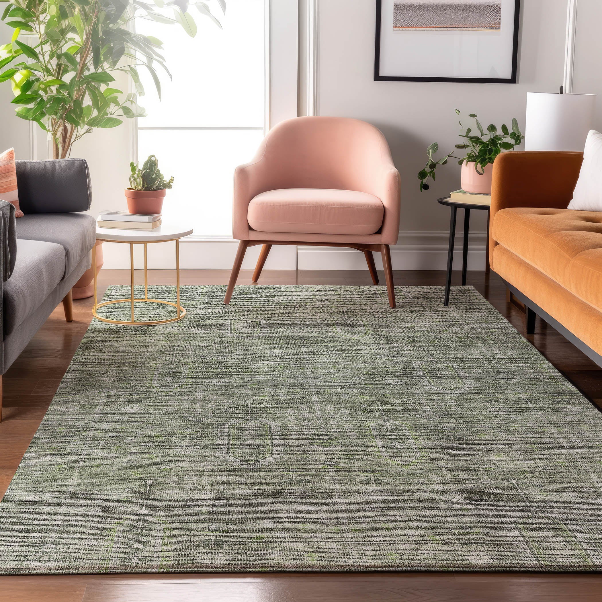 Lima Machine Washable Transitional Green Rug 2'6" x 3'10" #shape_Rectangle