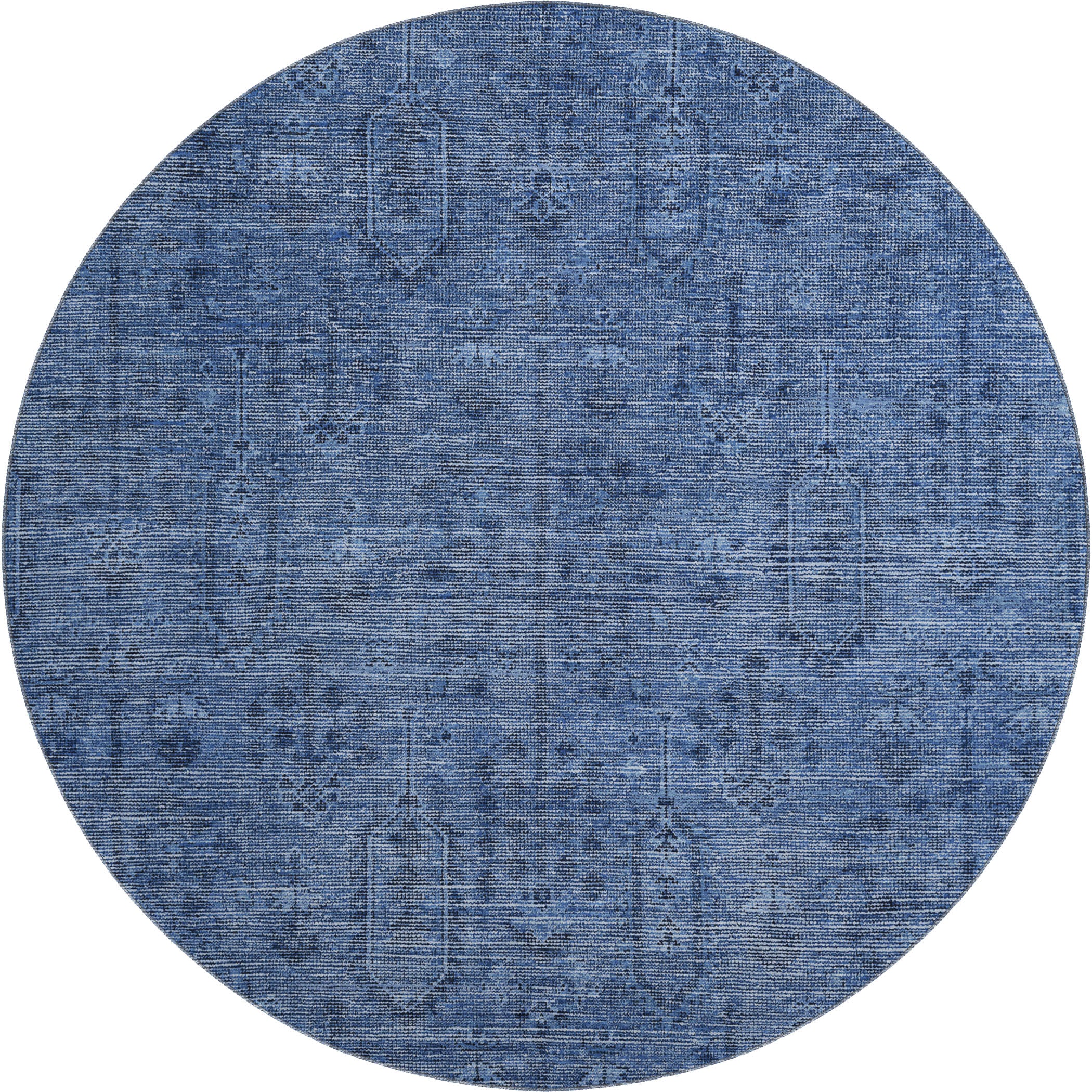 Lima Machine Washable Transitional Navy Blue Rug 8' x 8' #shape_Round