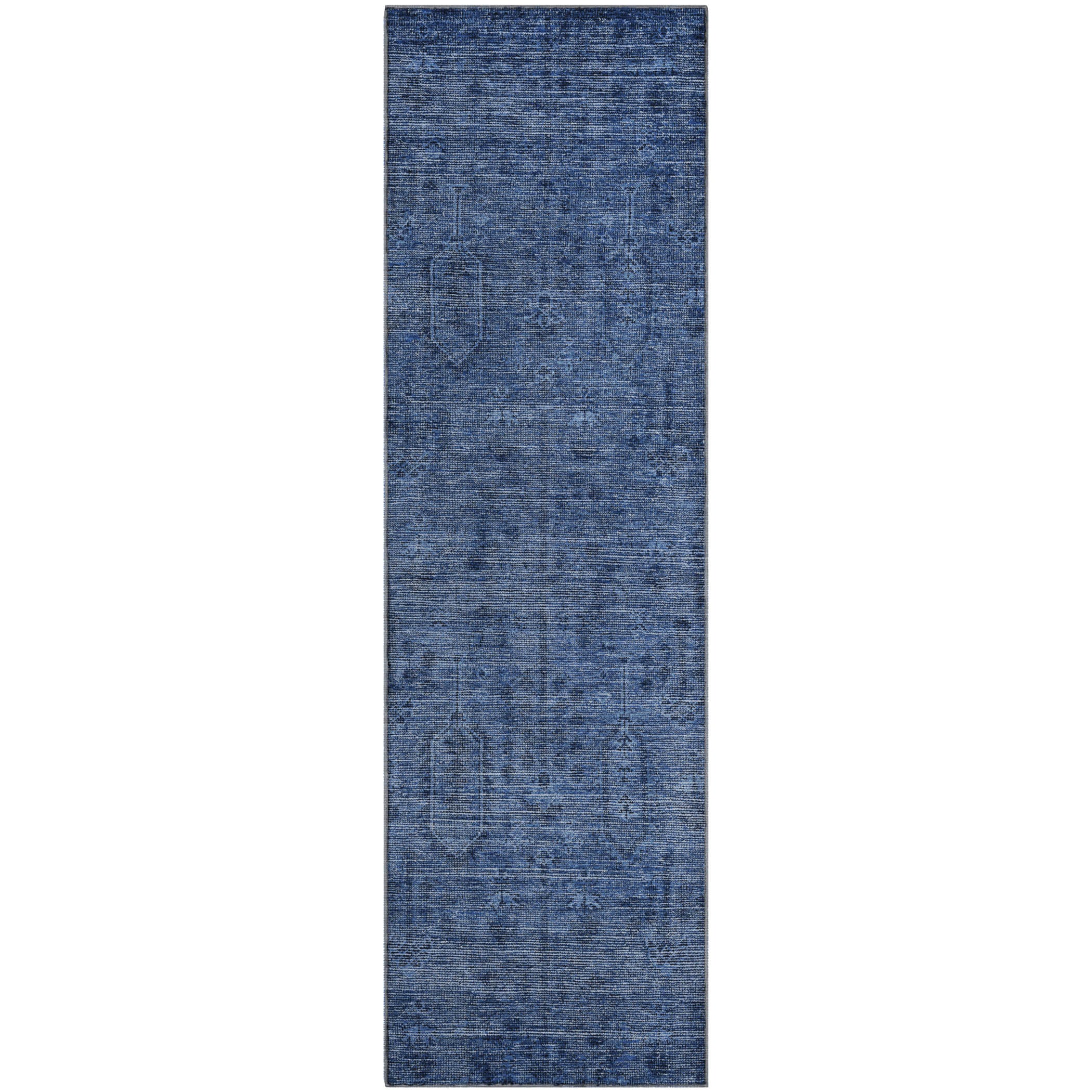 Lima Machine Washable Transitional Navy Blue Rug 2'3" x 7'6" #shape_Runner