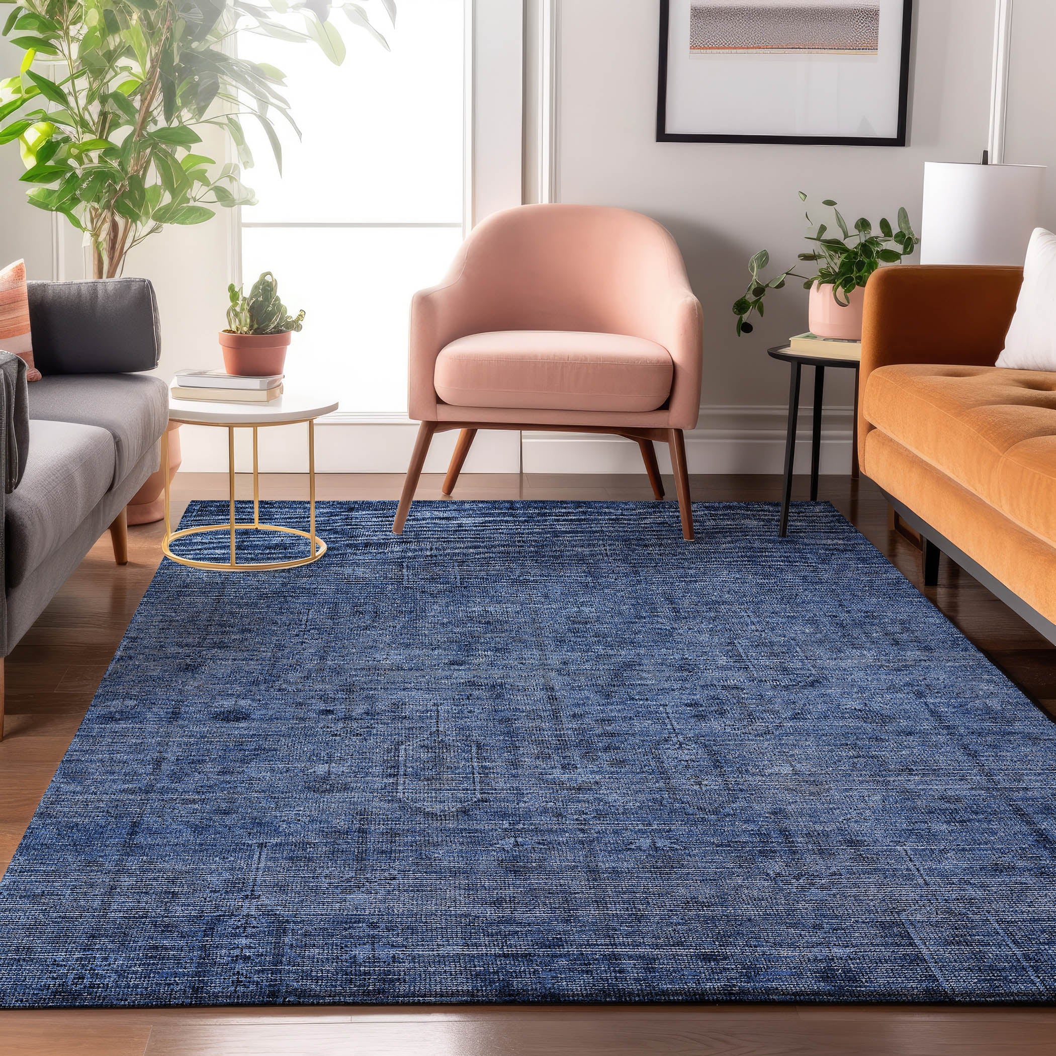 Lima Machine Washable Transitional Navy Blue Rug 2'6" x 3'10" #shape_Rectangle