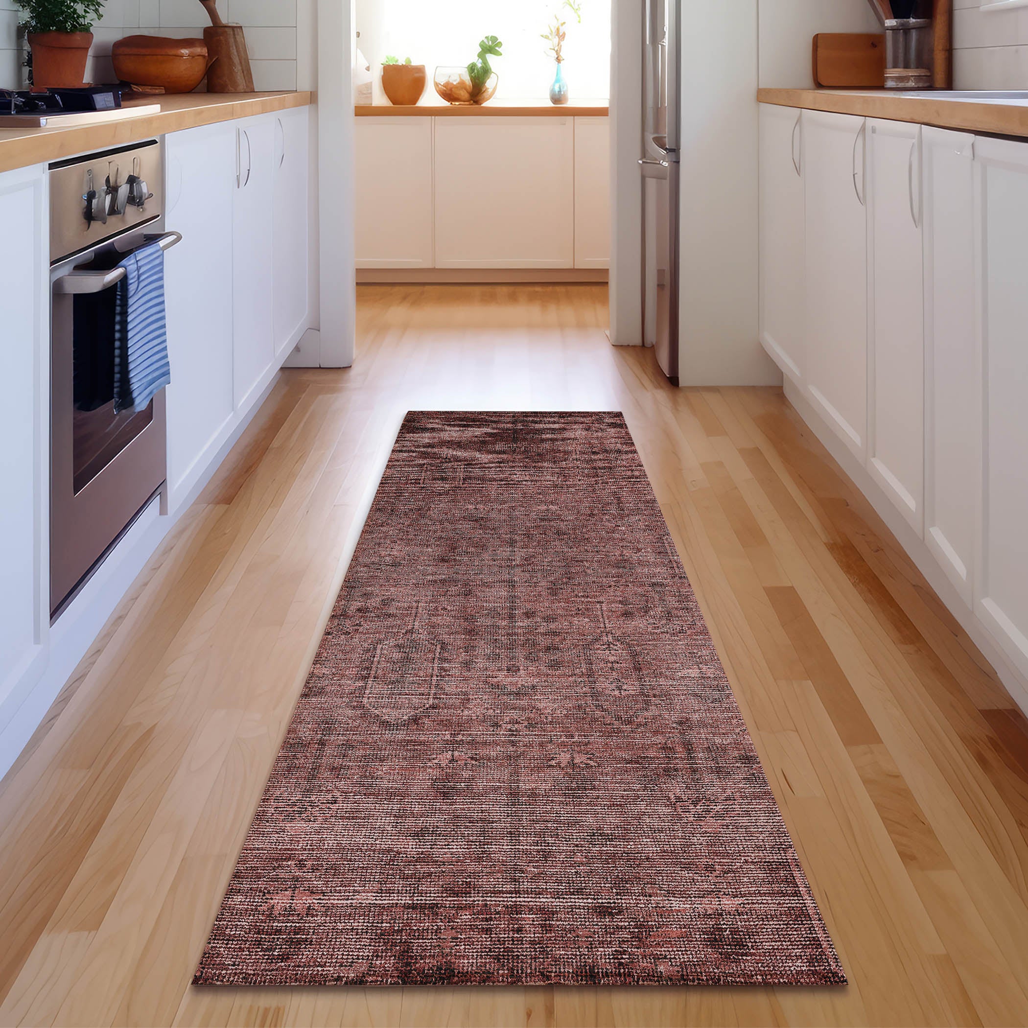 Lima Machine Washable Transitional Paprika Orange Rug 2'3" x 7'6" #shape_Runner