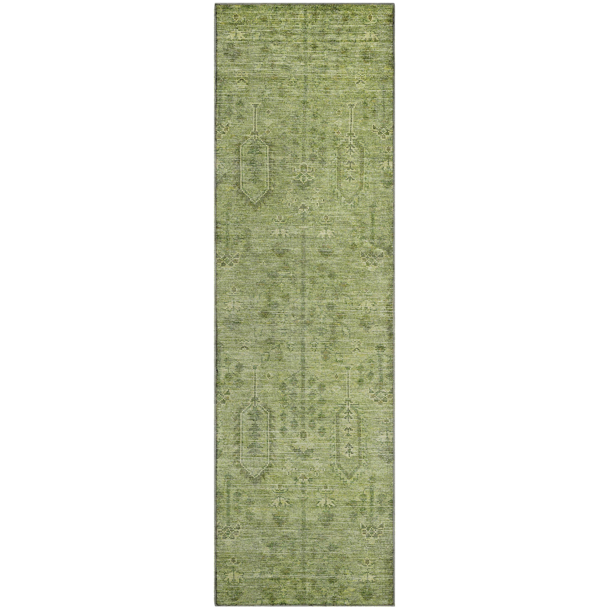 Lima Machine Washable Transitional Sage Green Rug 2'3" x 7'6" #shape_Runner