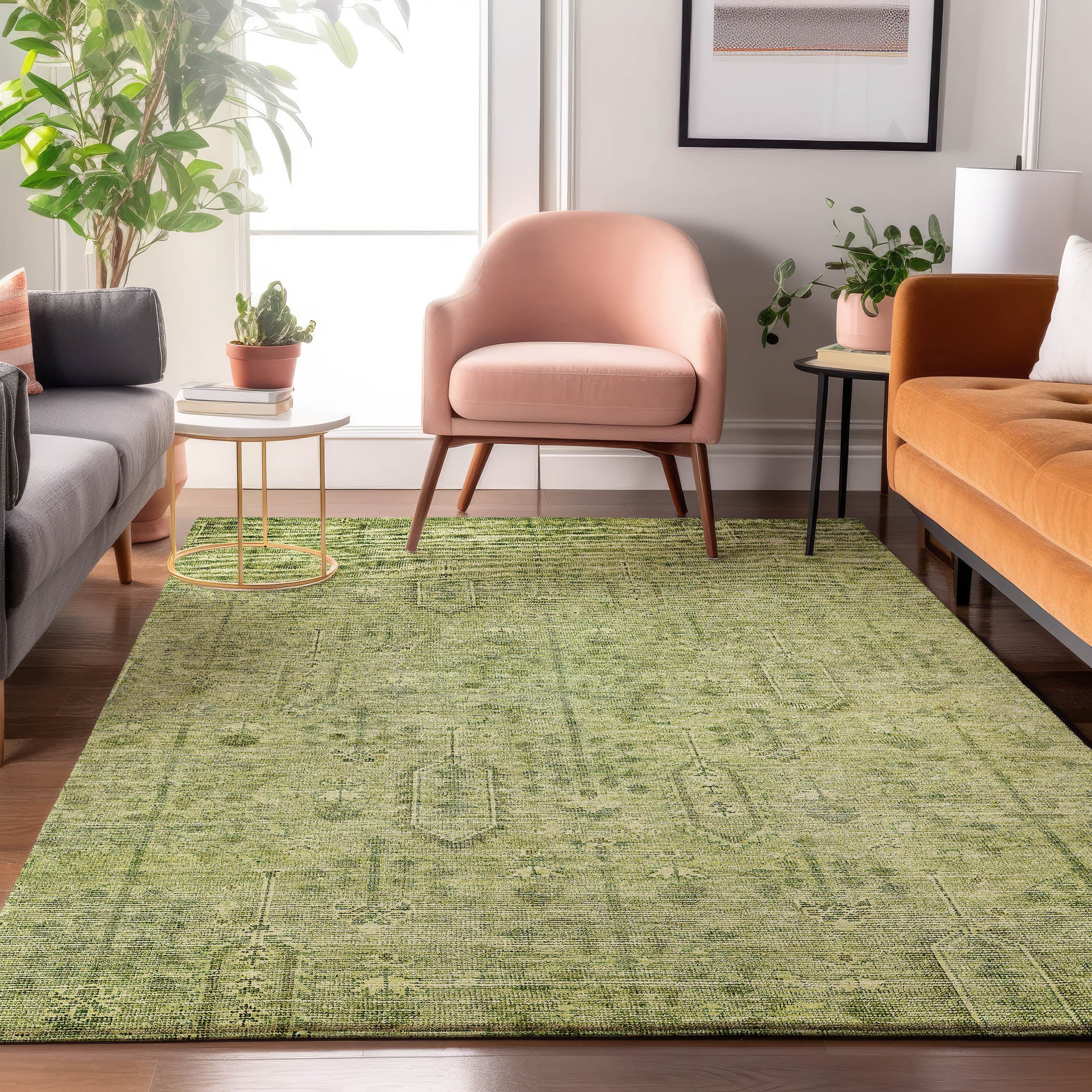 Lima Machine Washable Transitional Sage Green Rug 2'6" x 3'10" #shape_Rectangle