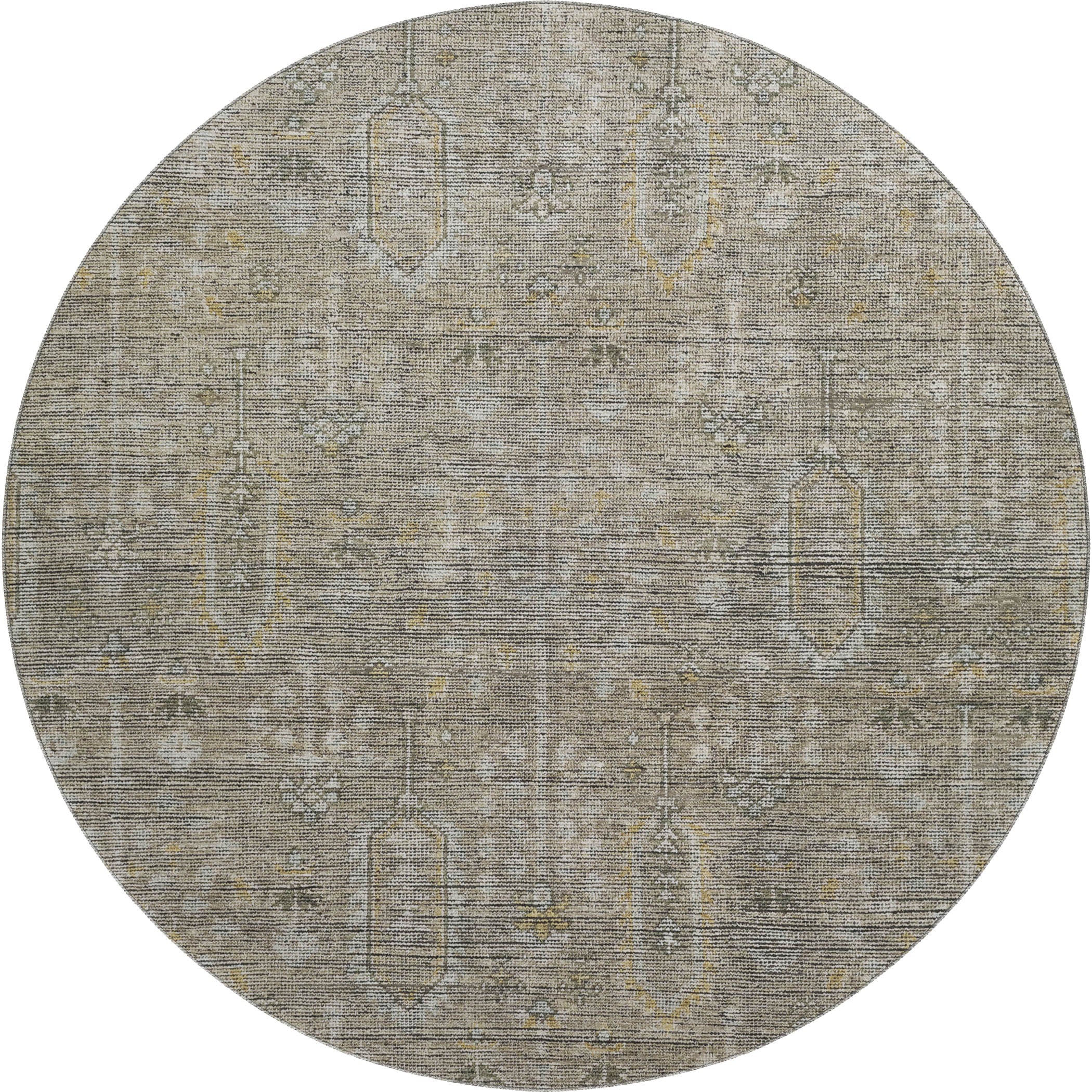 Lima Machine Washable Transitional Taupe Brown Rug 8' x 8' #shape_Round