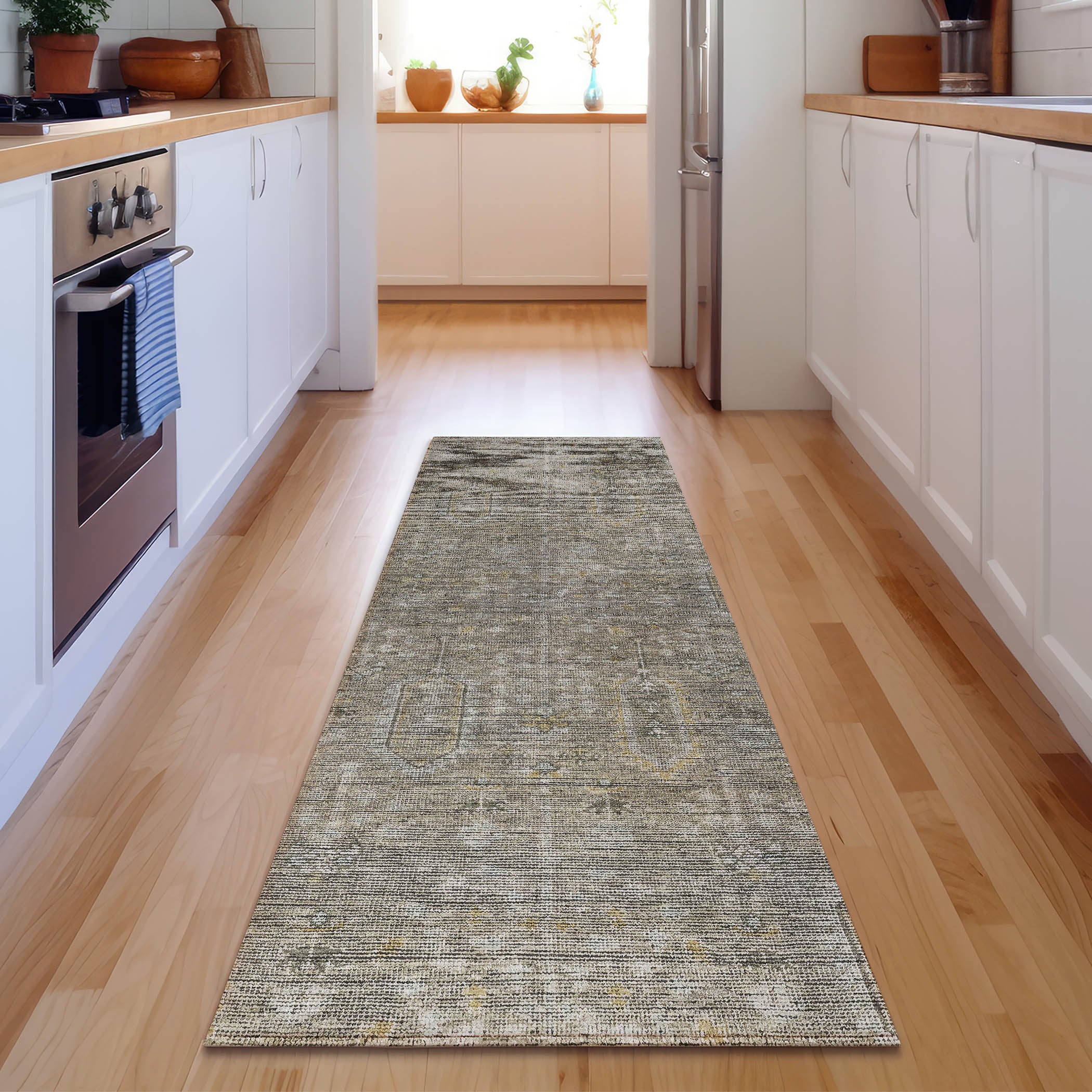 Lima Machine Washable Transitional Taupe Brown Rug 2'3" x 7'6" #shape_Runner
