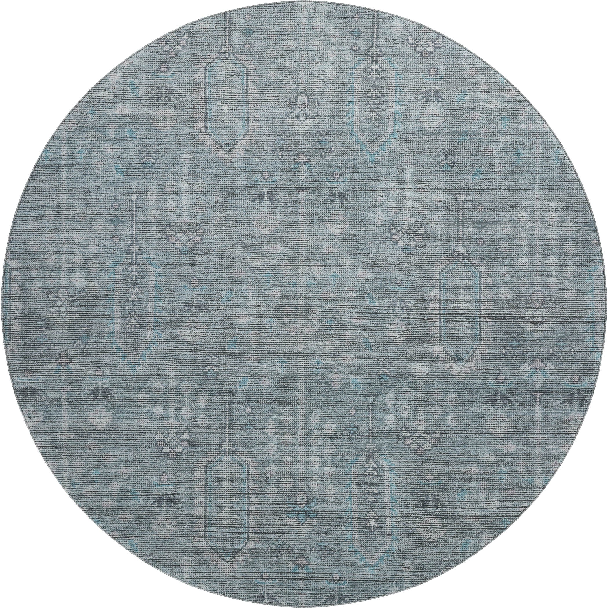 Lima Machine Washable Transitional Teal Rug 8' x 8' #shape_Round