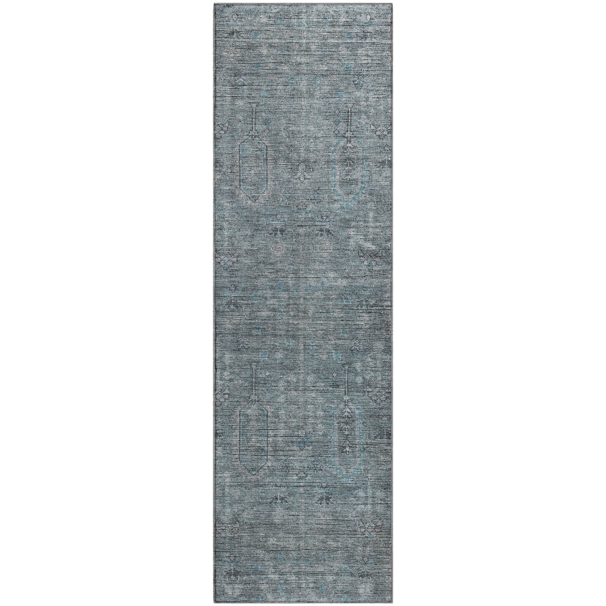 Lima Machine Washable Transitional Teal Rug 2'3" x 7'6" #shape_Runner