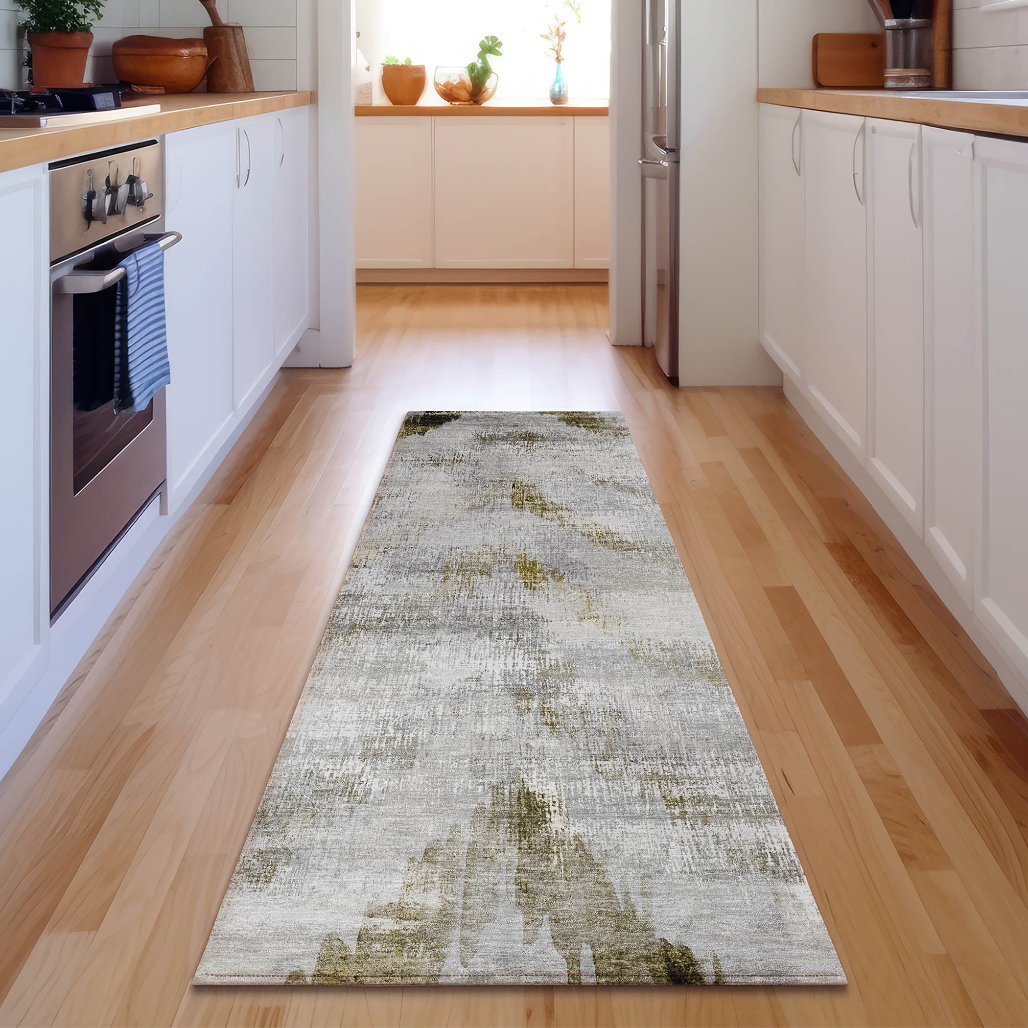 Tbilisi Machine Washable Transitional Taupe Brown Rug 2'3" x 7'6" #shape_Runner