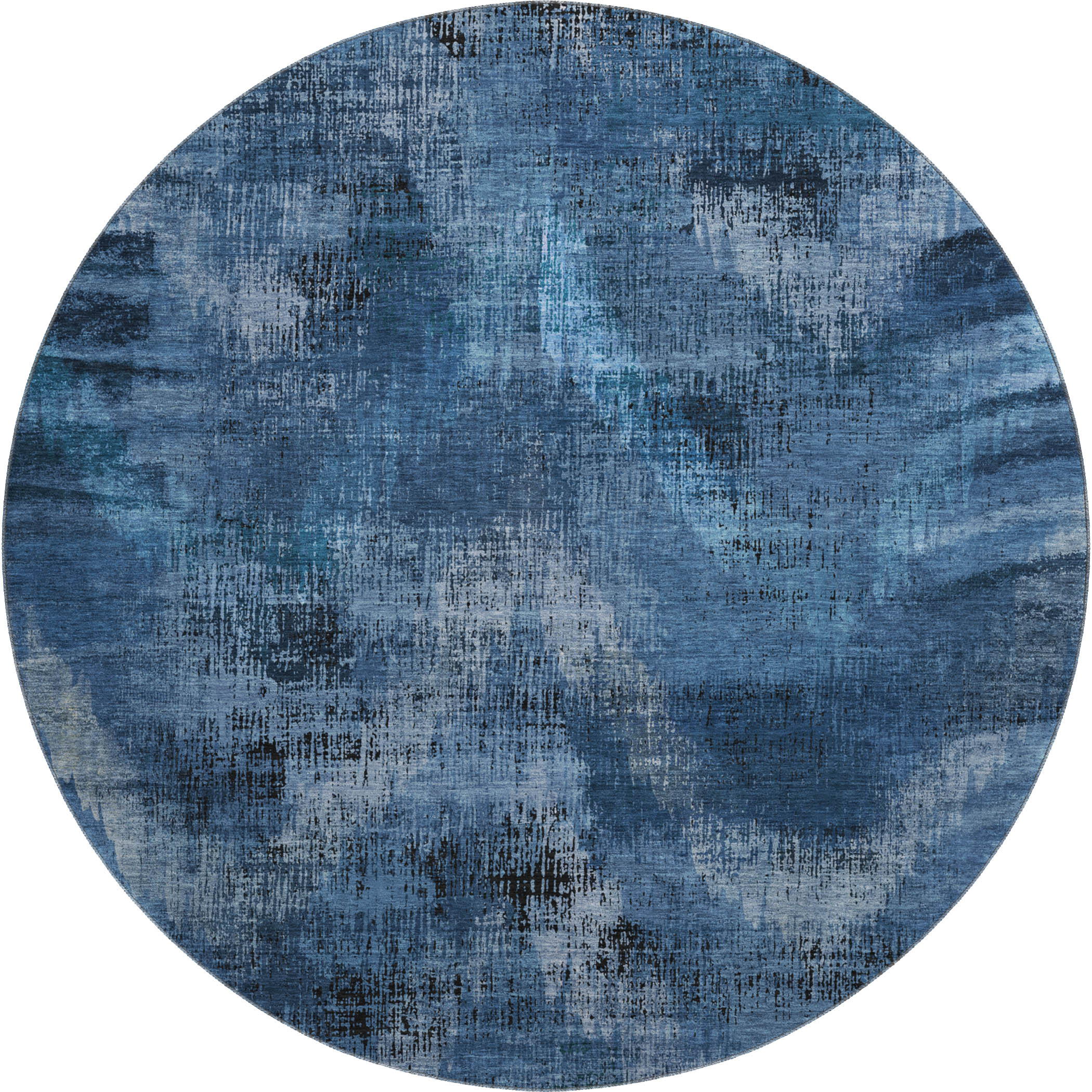Istanbul Machine Washable Transitional Blue Rug 8' x 8' #shape_Round