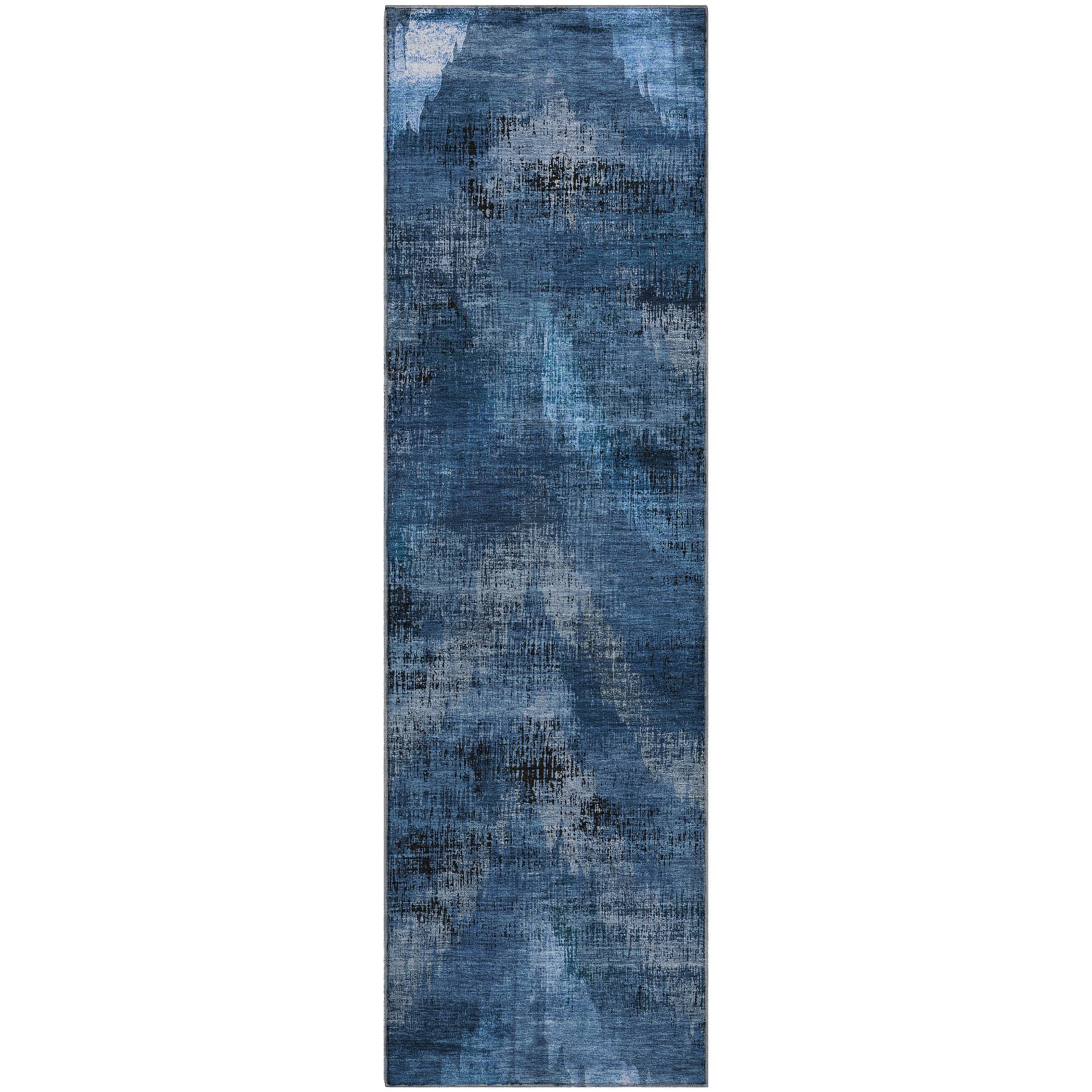 Istanbul Machine Washable Transitional Blue Rug 2'3" x 7'6" #shape_Runner