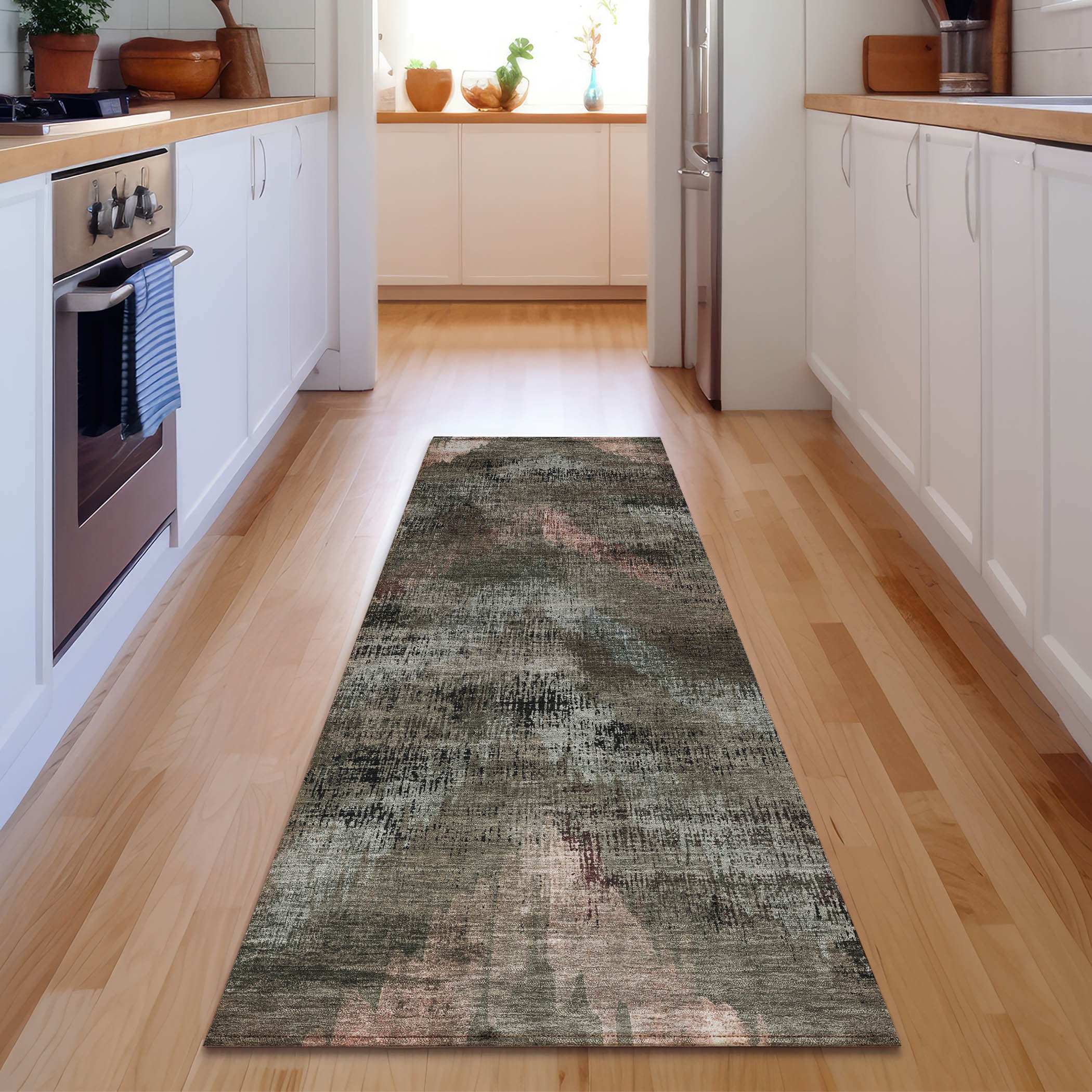 Istanbul Machine Washable Transitional Brown Rug 2'3" x 7'6" #shape_Runner
