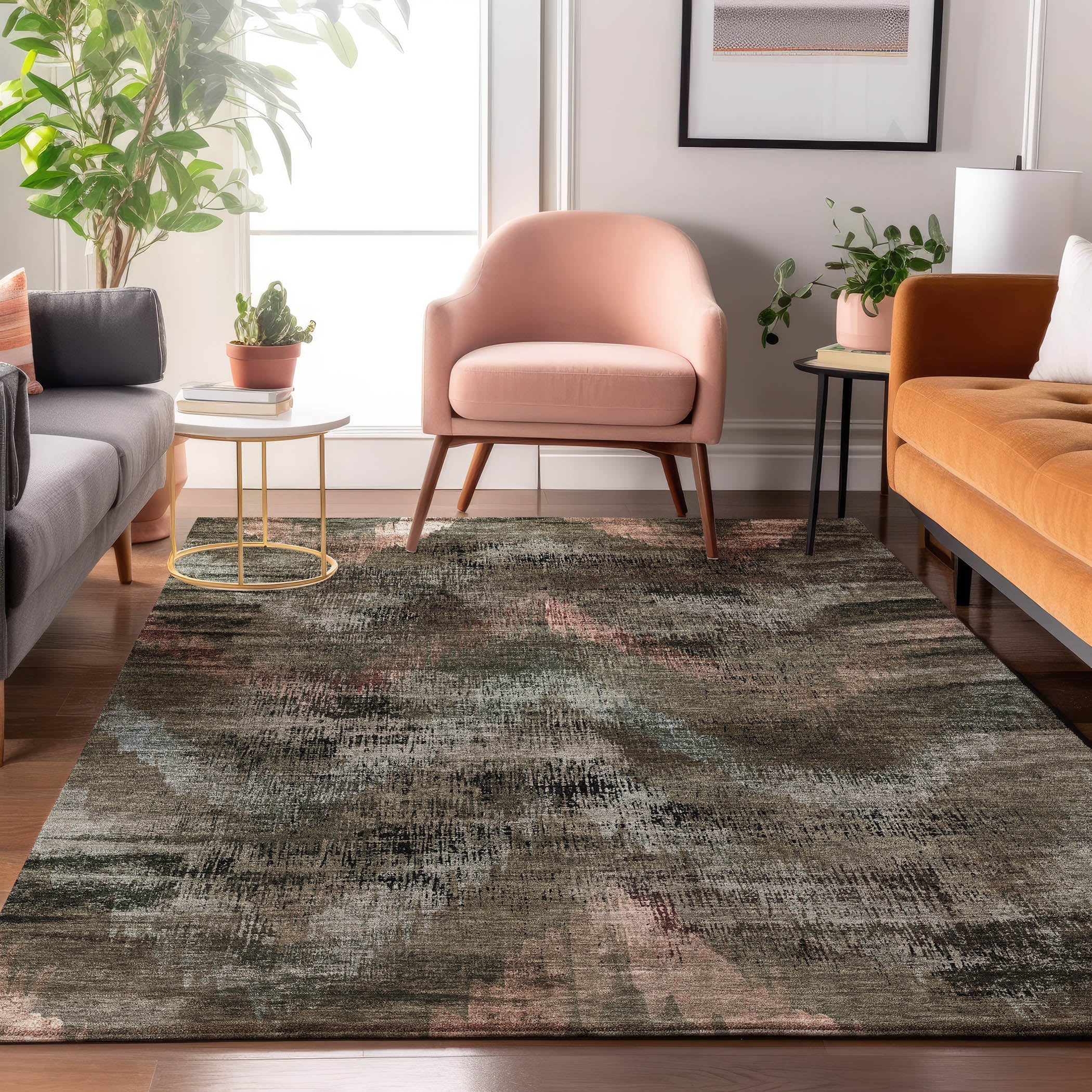 Istanbul Machine Washable Transitional Brown Rug 2'6" x 3'10" #shape_Rectangle
