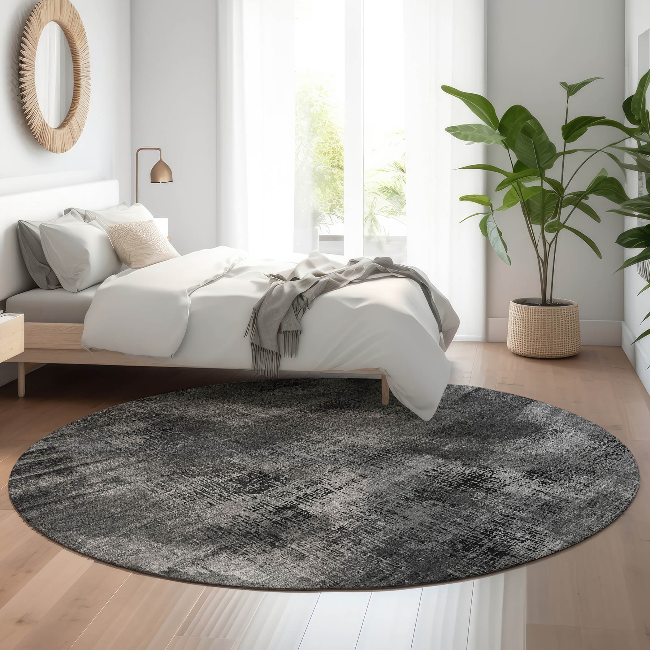 Istanbul Machine Washable Transitional Gray Rug 8' x 8' #shape_Round