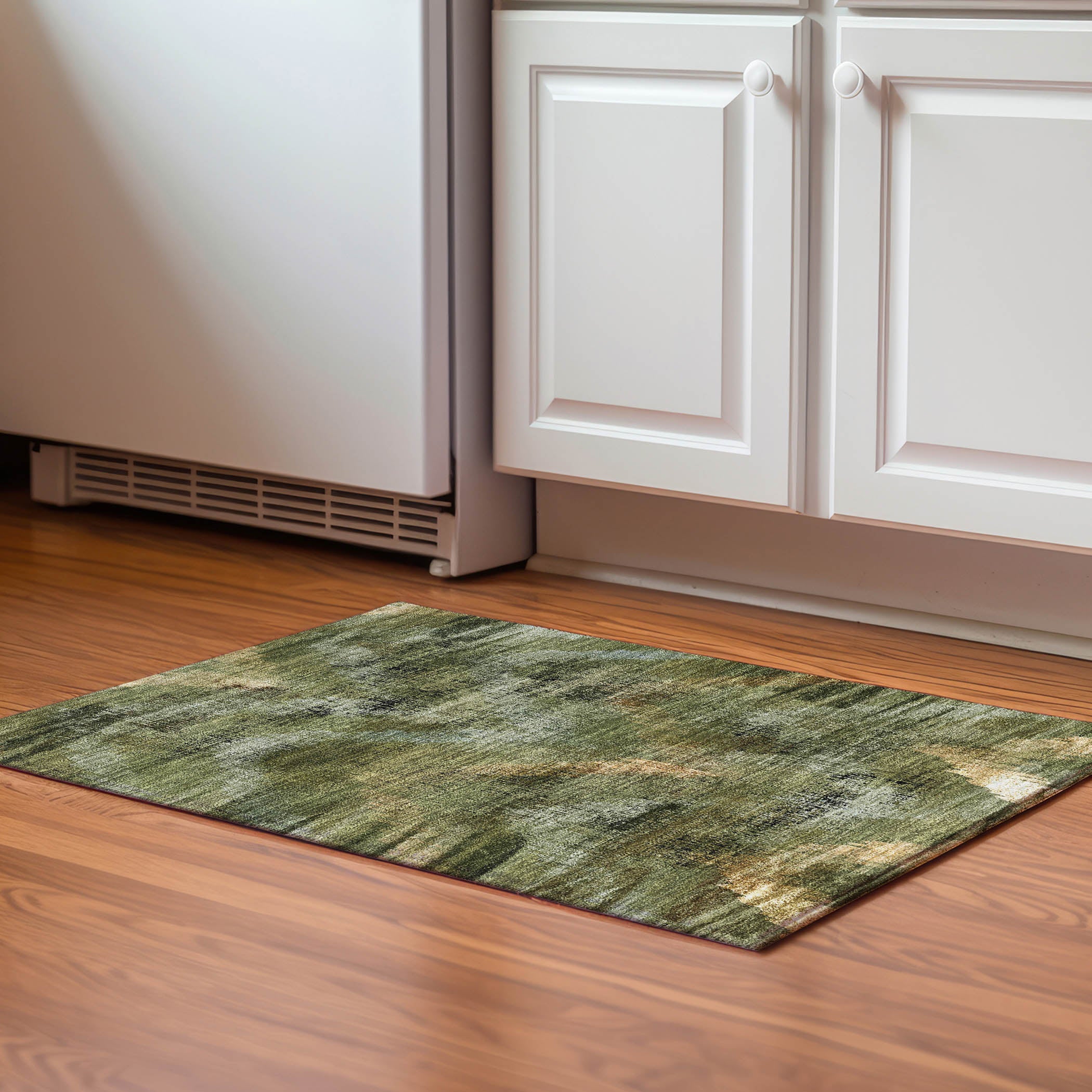 Istanbul Machine Washable Transitional Olive Green Rug 1'8" x 2'6" #shape_Rectangle