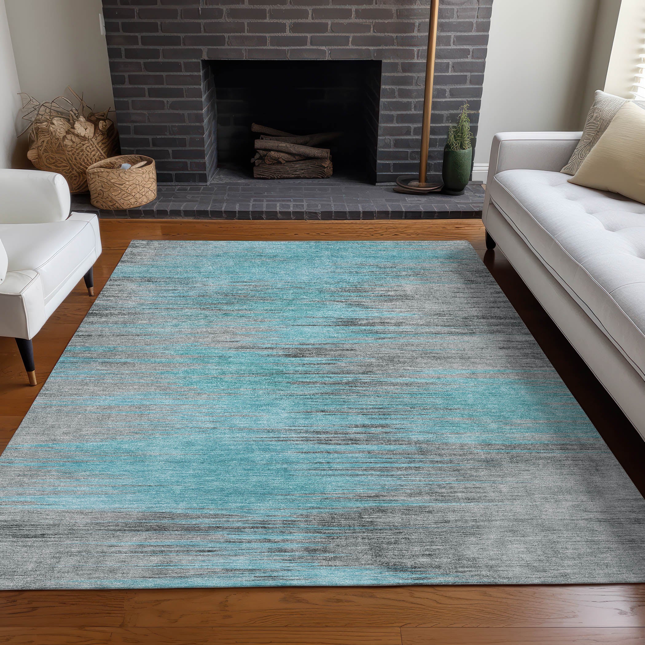 Bogota Machine Washable Transitional Teal Rug 2'6" x 3'10" #shape_Rectangle